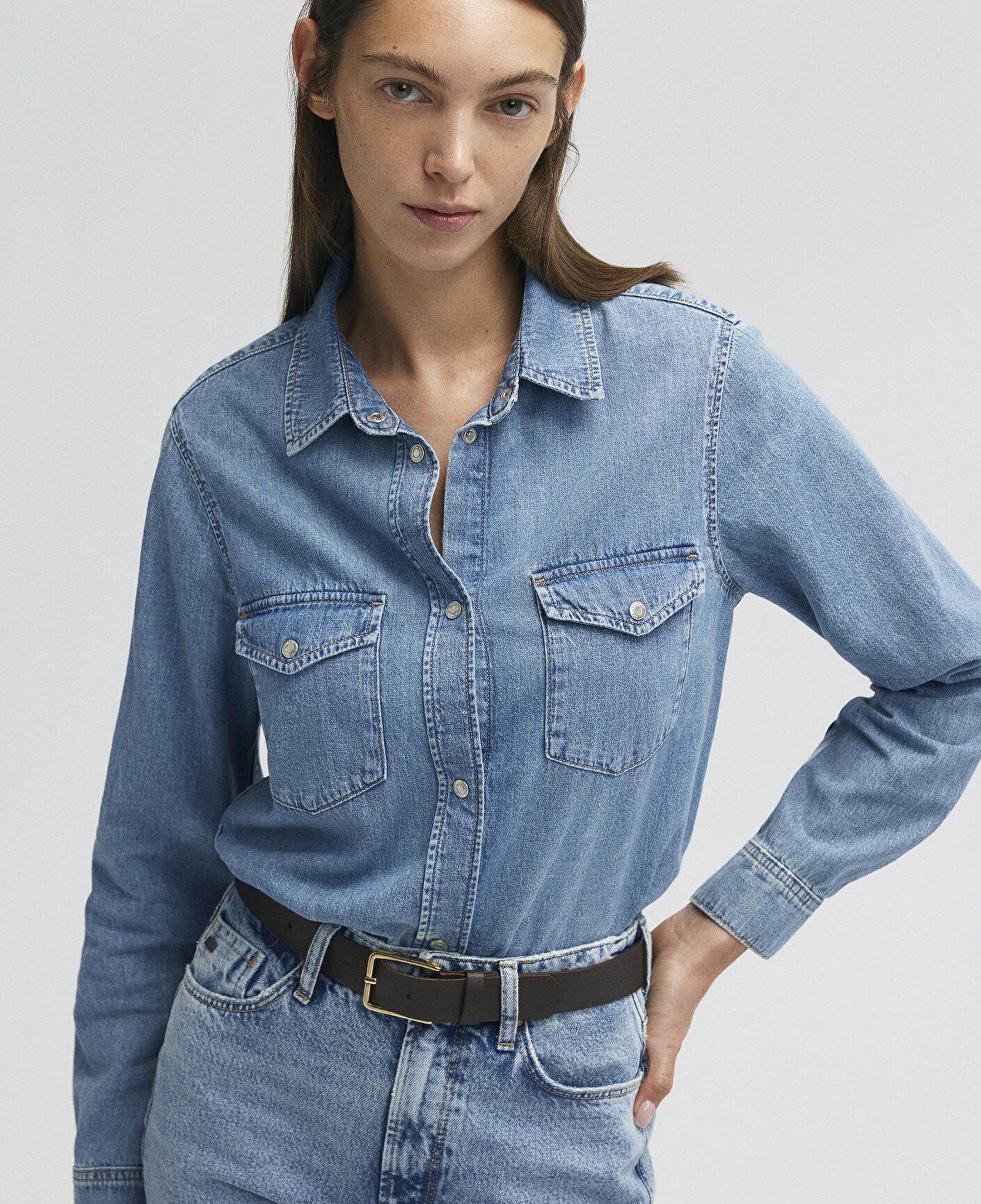 Mavi Merida Real Blue Indigo Mavisi Jean Gömlek Fitted / Vücuda Oturan Kesim 1210662-86492