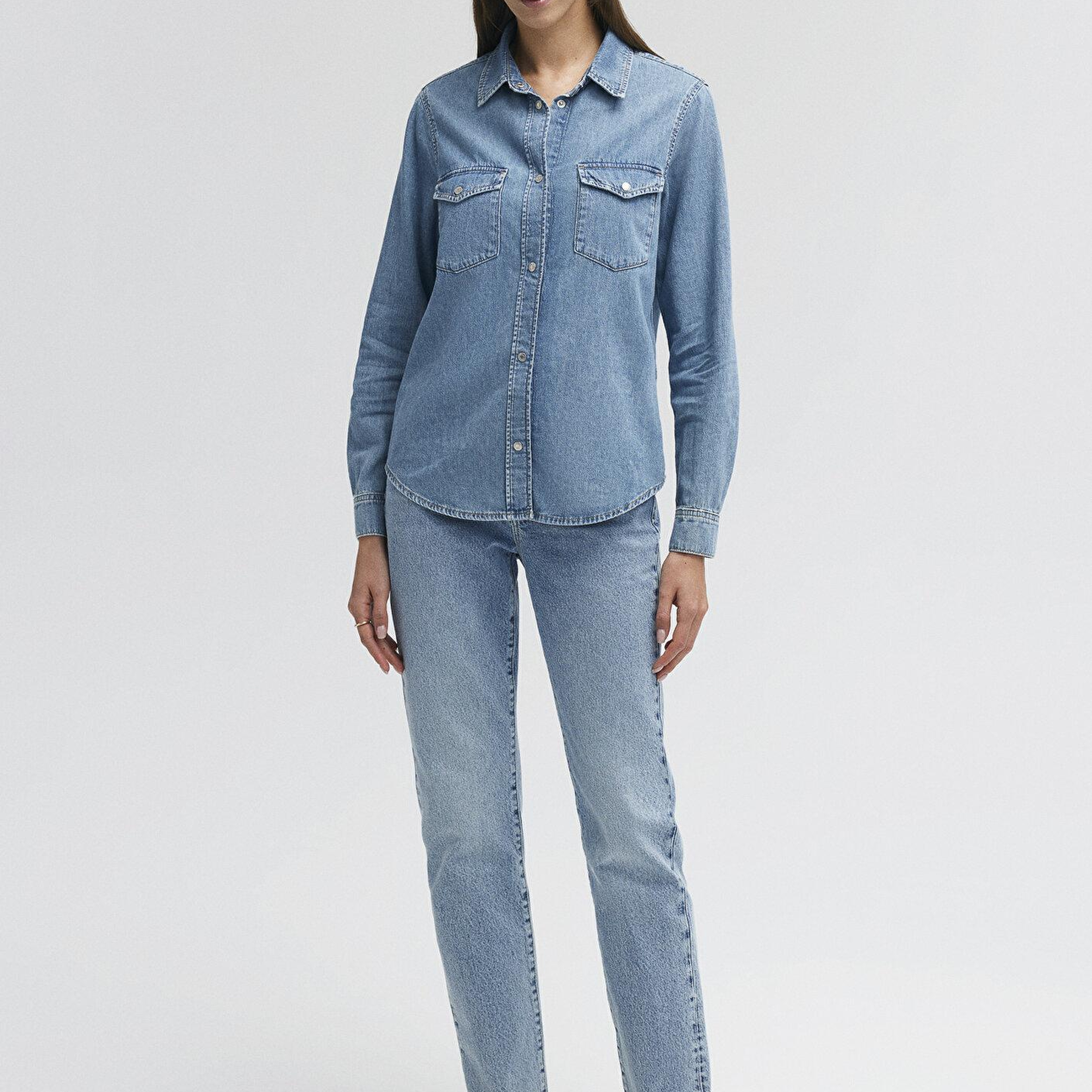 Mavi Merida Real Blue Indigo Mavisi Jean Gömlek Fitted / Vücuda Oturan Kesim 1210662-86492