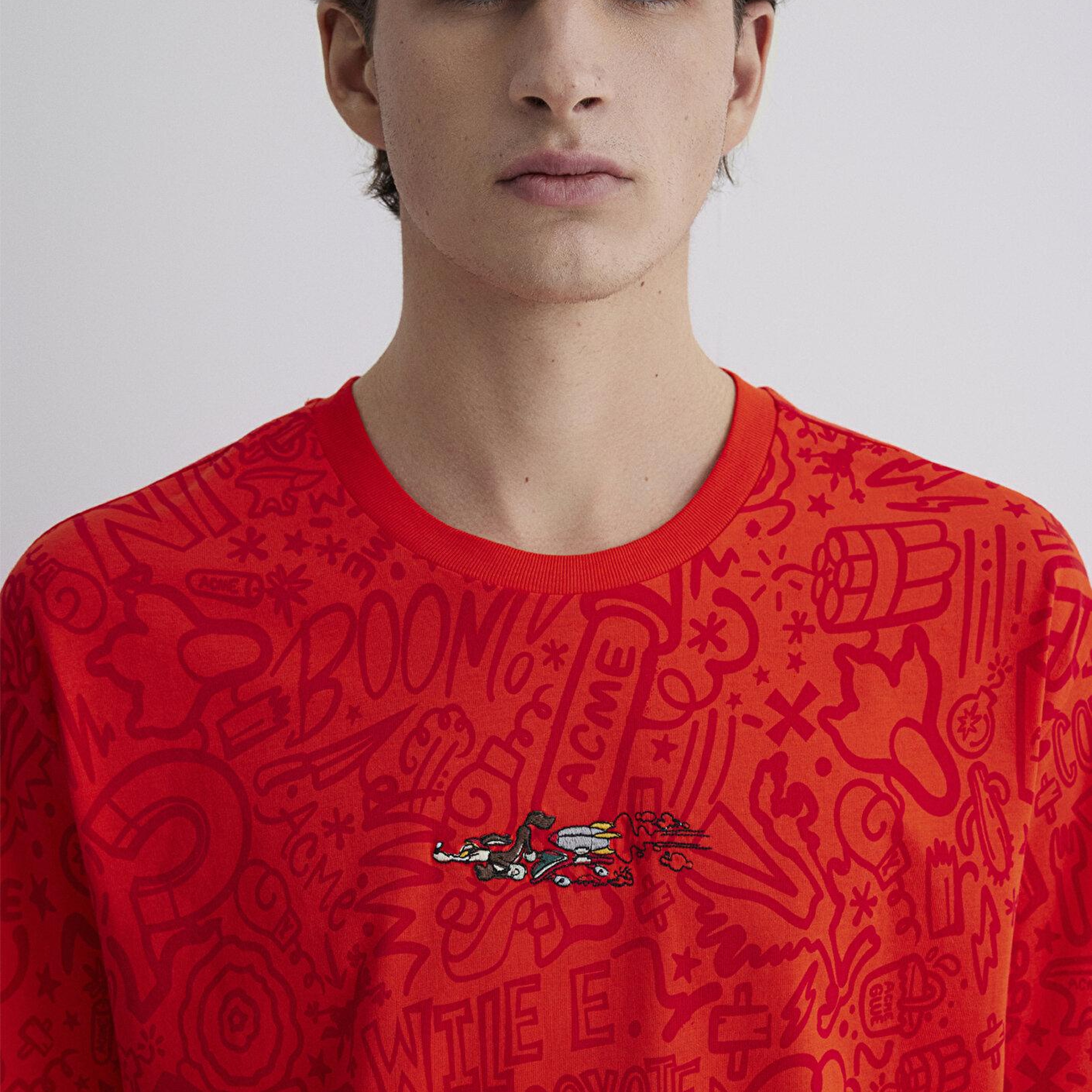 Mavi Coyote Baskılı Kırmızı Tişört Loose Fit / Bol Rahat Kesim 0611244-70471