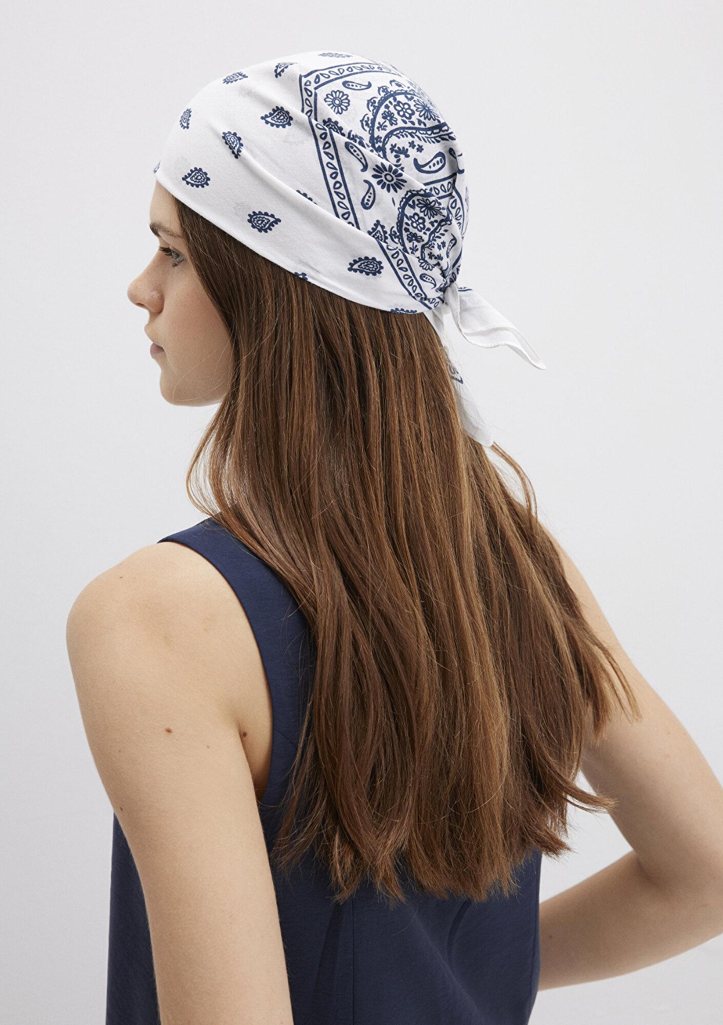 Mavi Baskılı Beyaz Bandana 1911810-70057