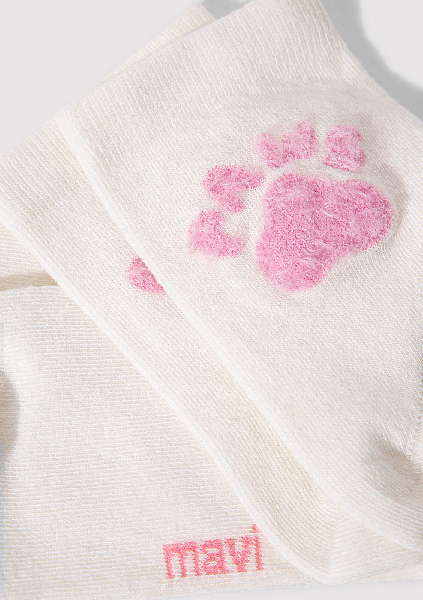 Mavi Paws Baskılı Ekru Soket Çorap 1912727-620