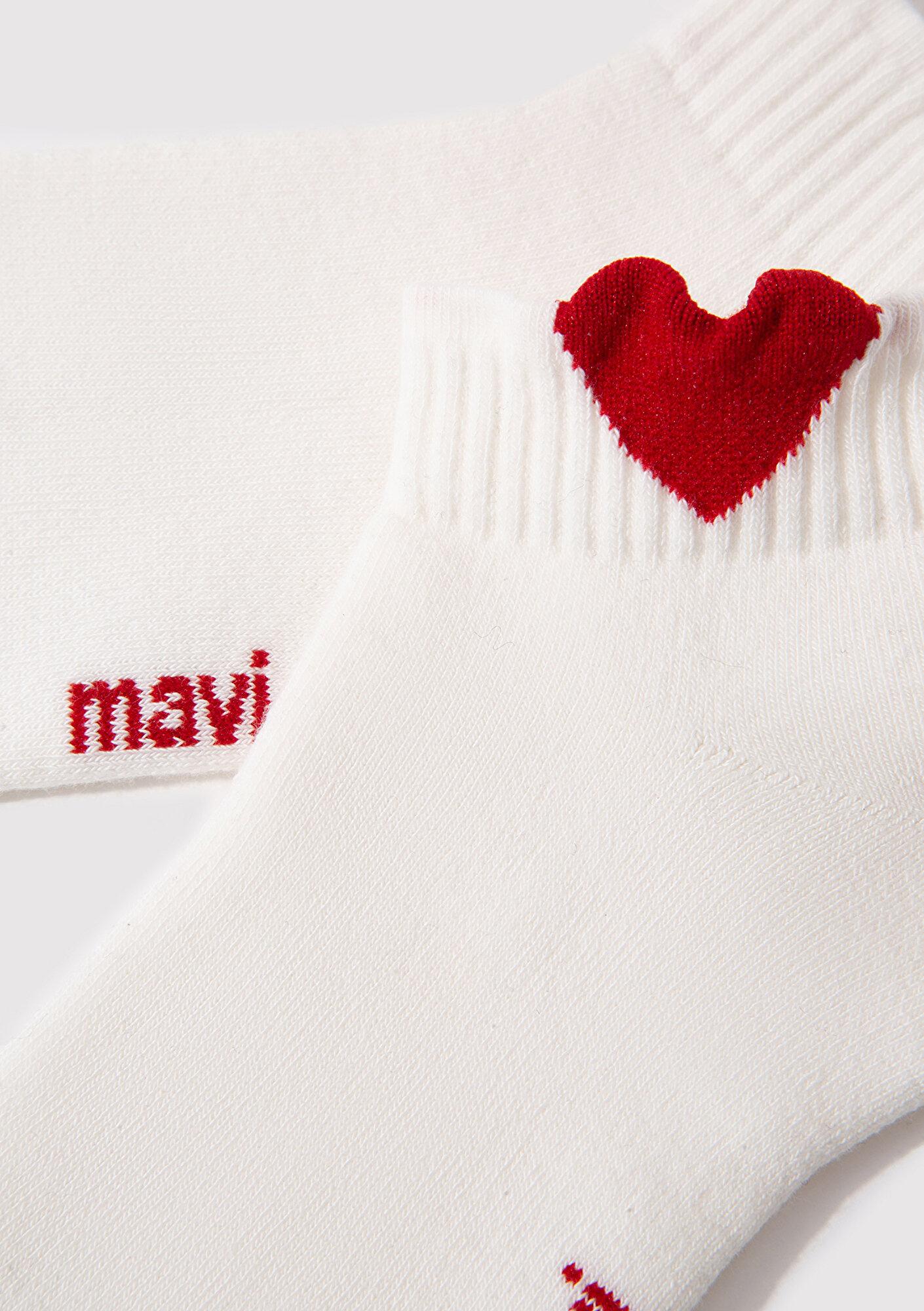 Mavi Kalp Detaylı Beyaz Patik Çorap 1912797-21649