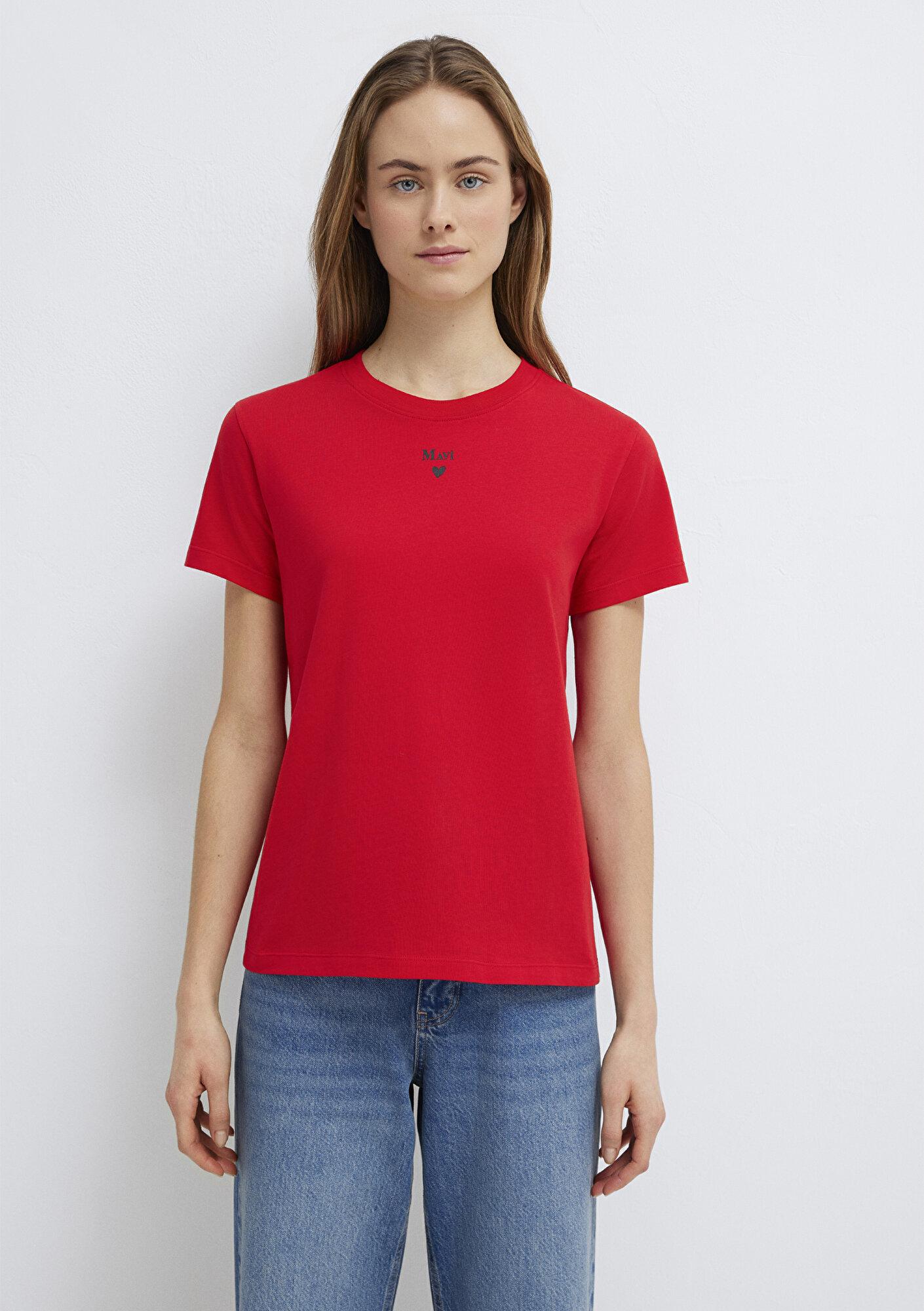 Mavi Mavi Logo Baskılı Kırmızı Tişört Semi Slim Fit / Yarı Dar Kesim 1601185-82054