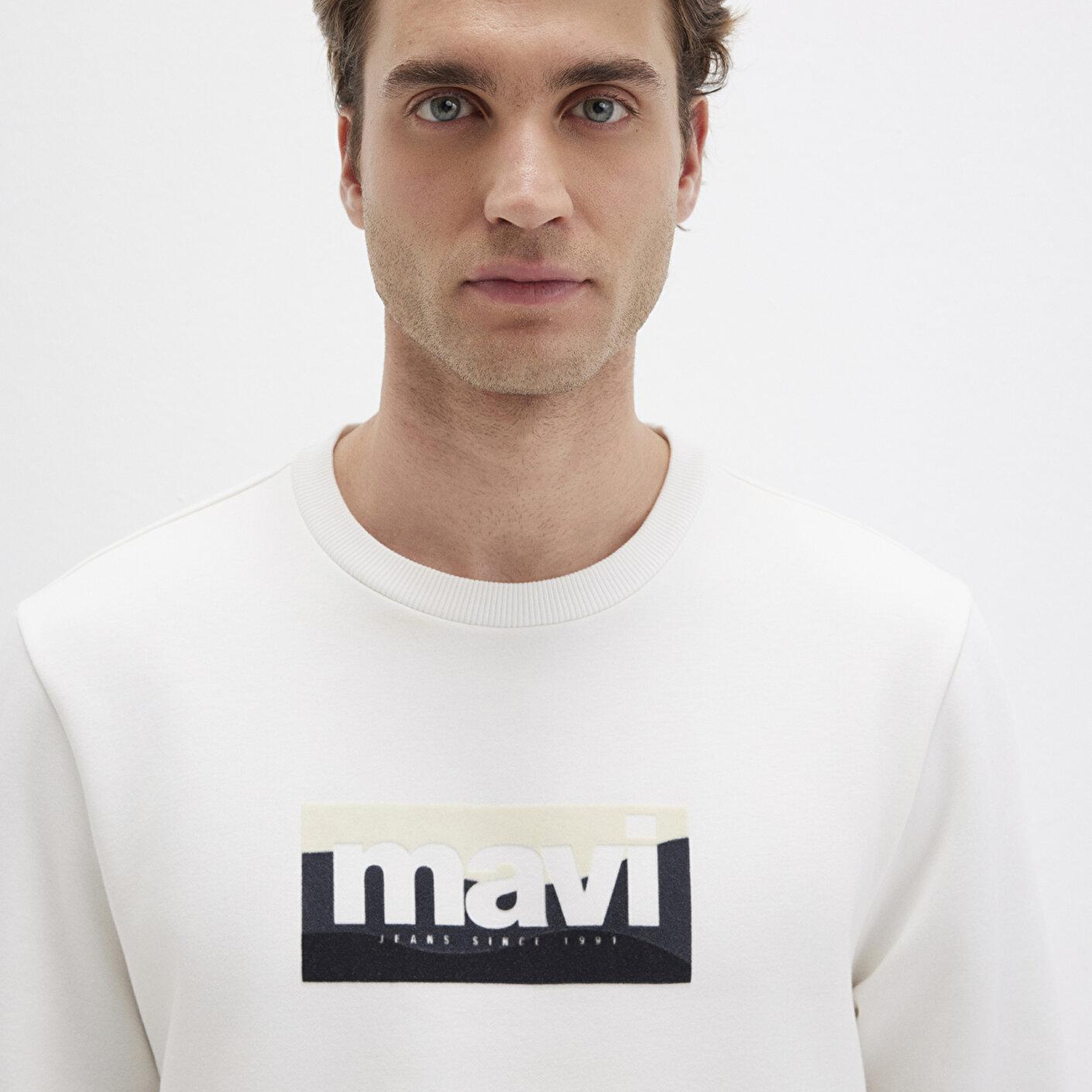 Mavi Mavi Logo Baskılı Ekru Sweatshirt 0S10203-70057