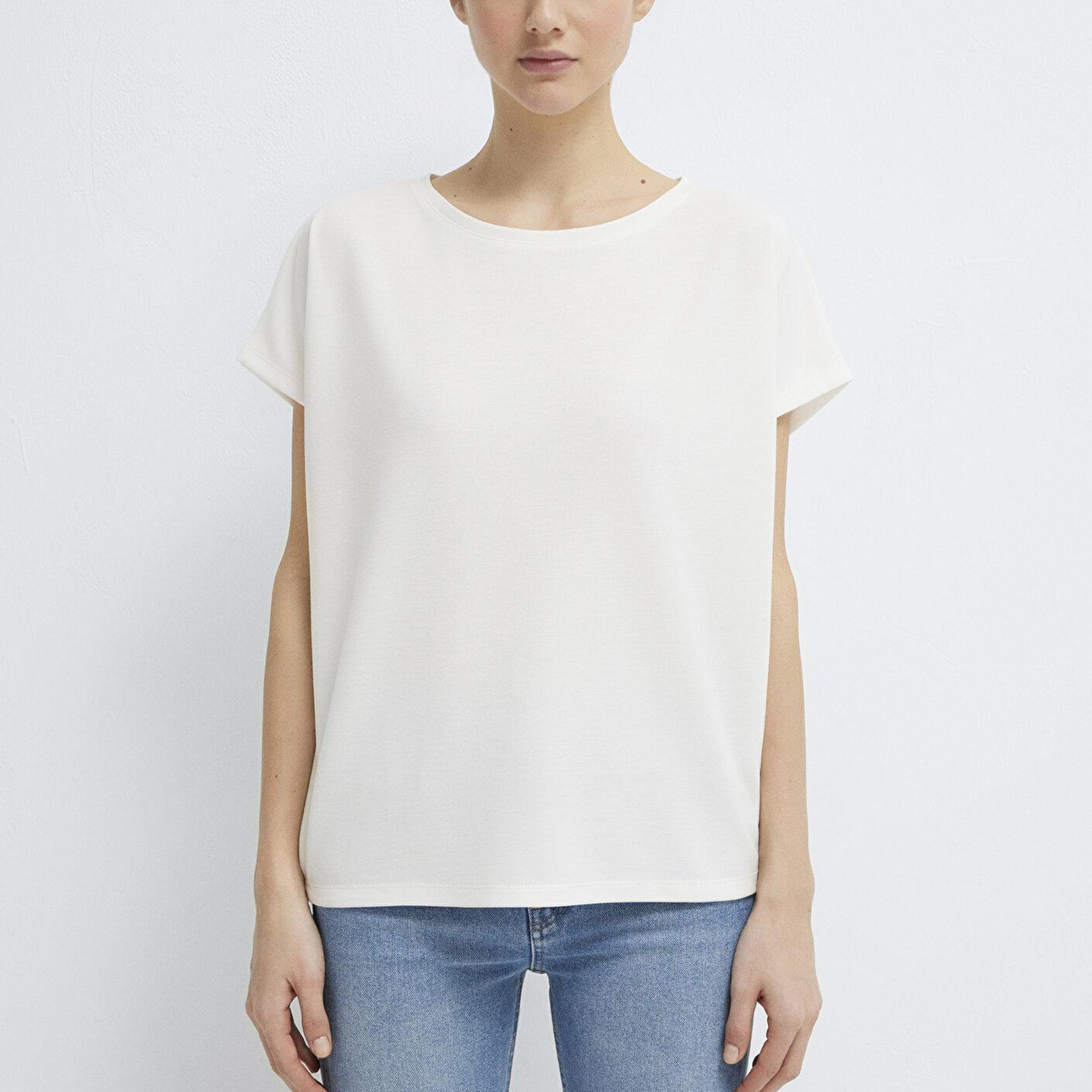 Mavi Soft-Premium Ekru (TENCEL™) Modal Karışımlı Basic Tişört Loose Fit / Bol Rahat Kesim 167245-25705