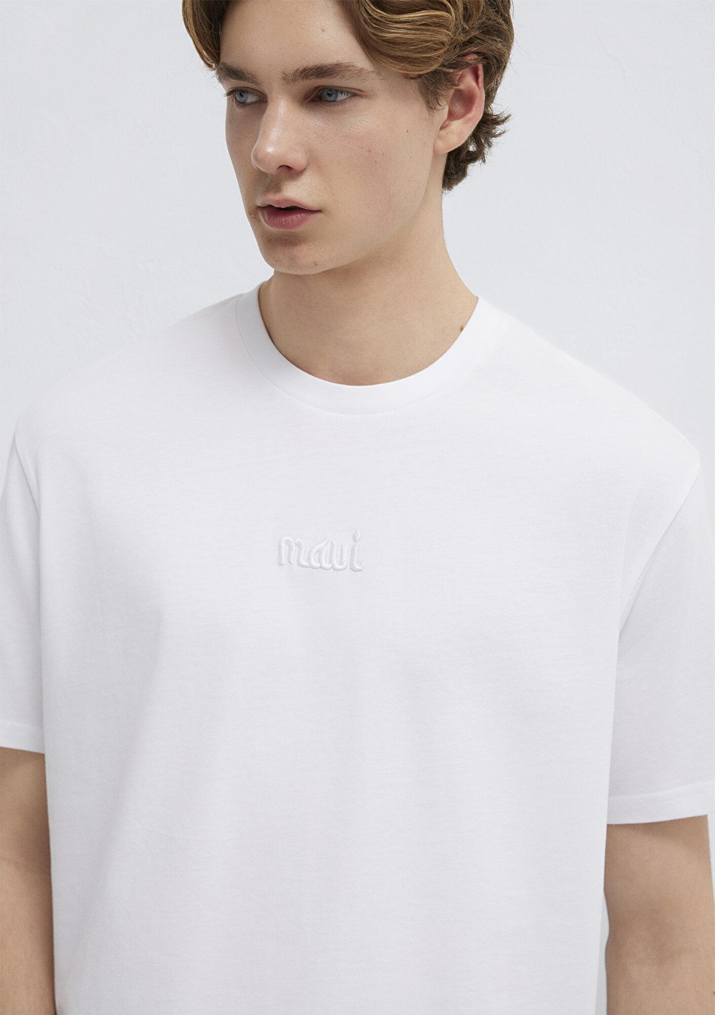 Mavi Mavi Nakışlı Beyaz Basic Tişört Loose Fit / Bol Rahat Kesim 0610100-620