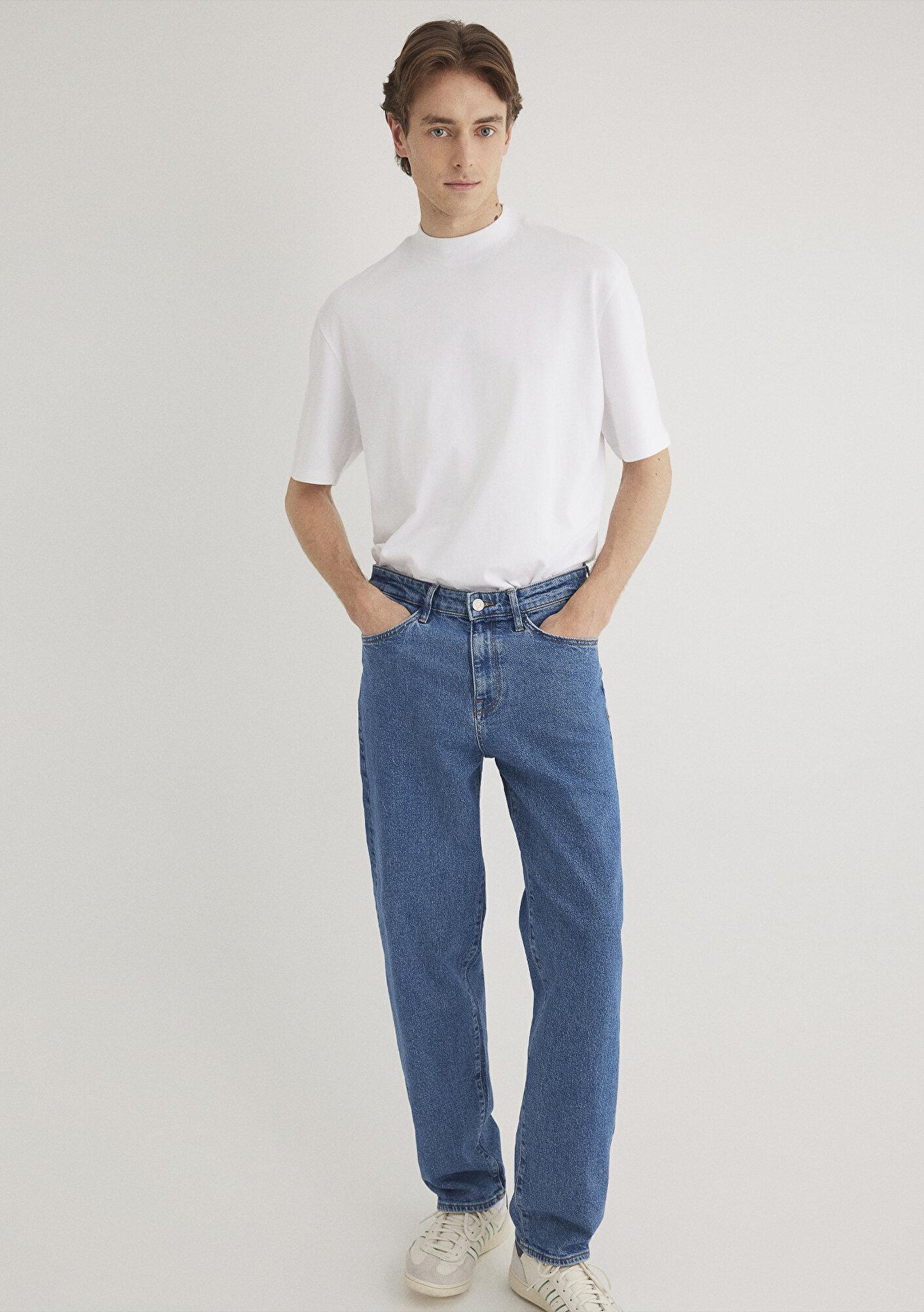 Mavi Beyaz Basic Tişört Loose Fit / Bol Rahat Kesim 0611193-620