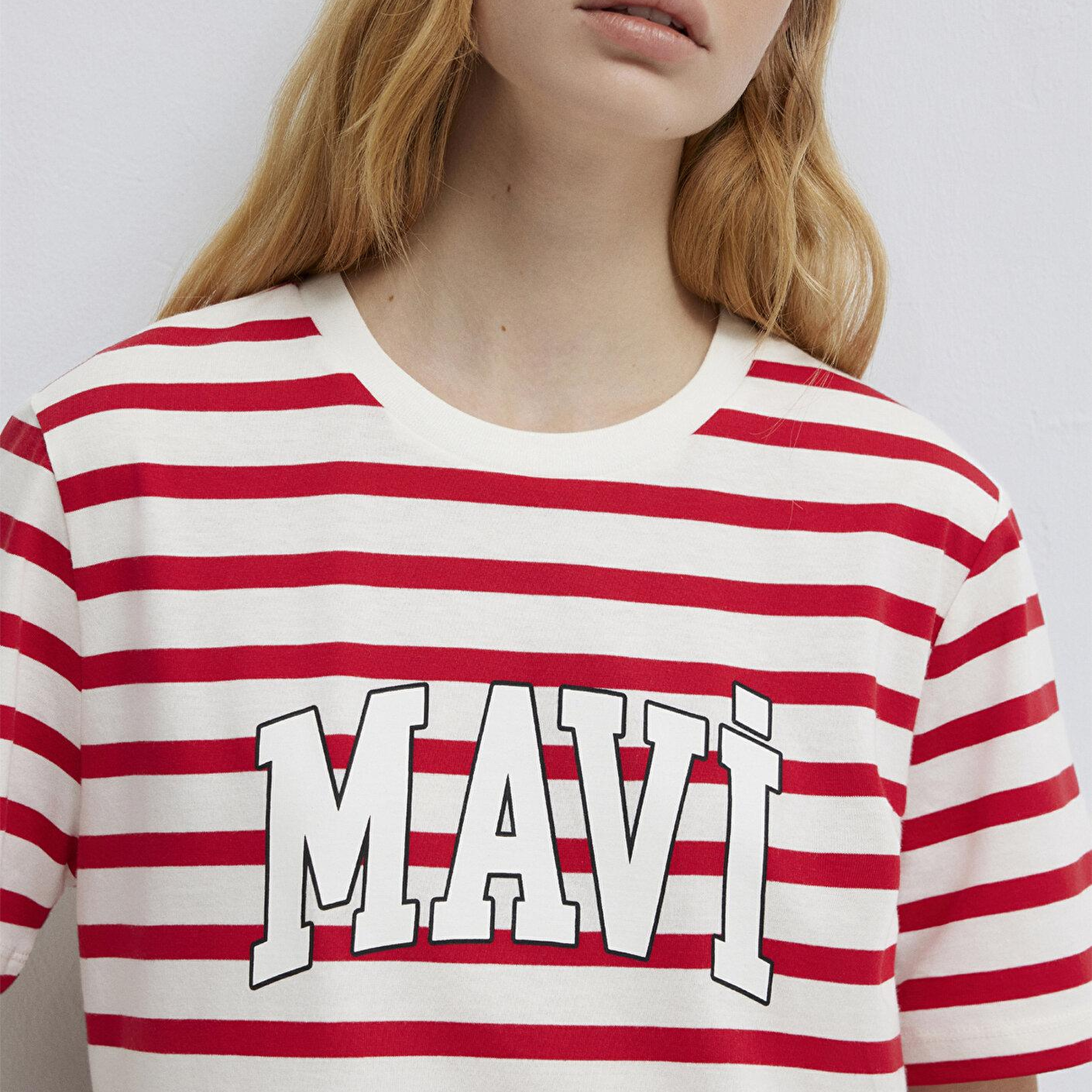 Mavi Mavi Logo Baskılı Kırmızı Çizgili Tişört Regular Fit / Normal Kesim 1611360-84475
