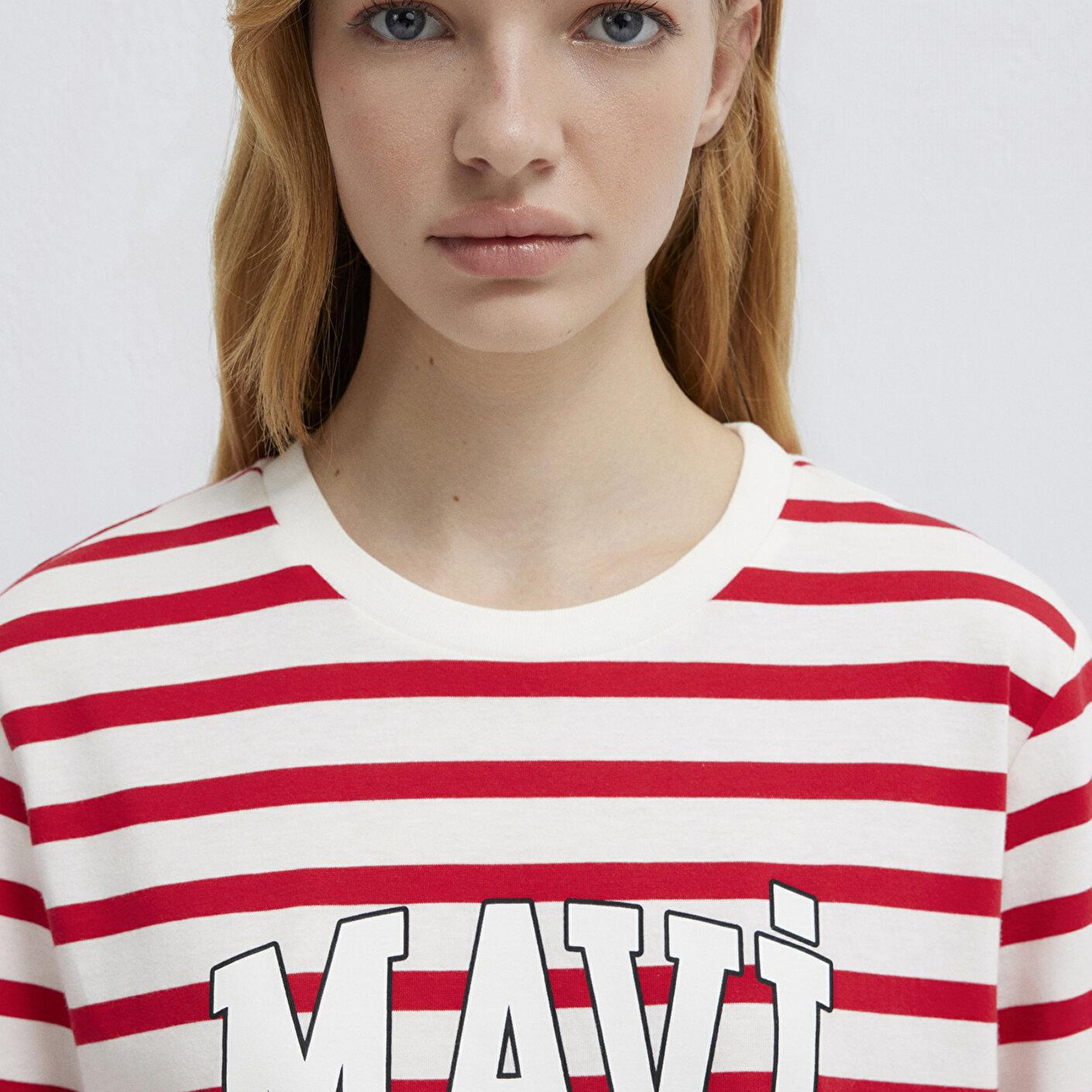 Mavi Mavi Logo Baskılı Kırmızı Çizgili Tişört Regular Fit / Normal Kesim 1611360-84475