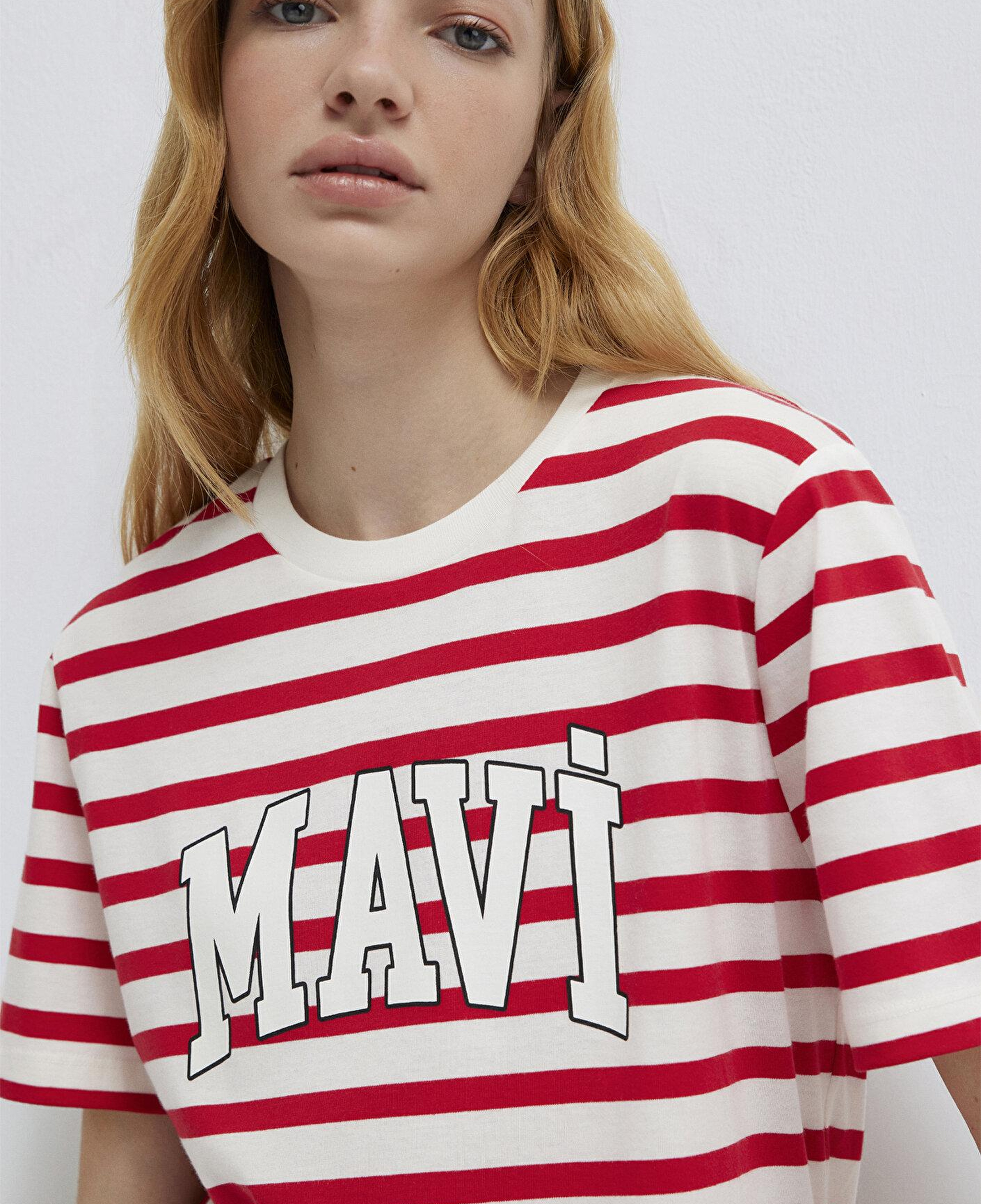 Mavi Mavi Logo Baskılı Kırmızı Çizgili Tişört Regular Fit / Normal Kesim 1611360-84475