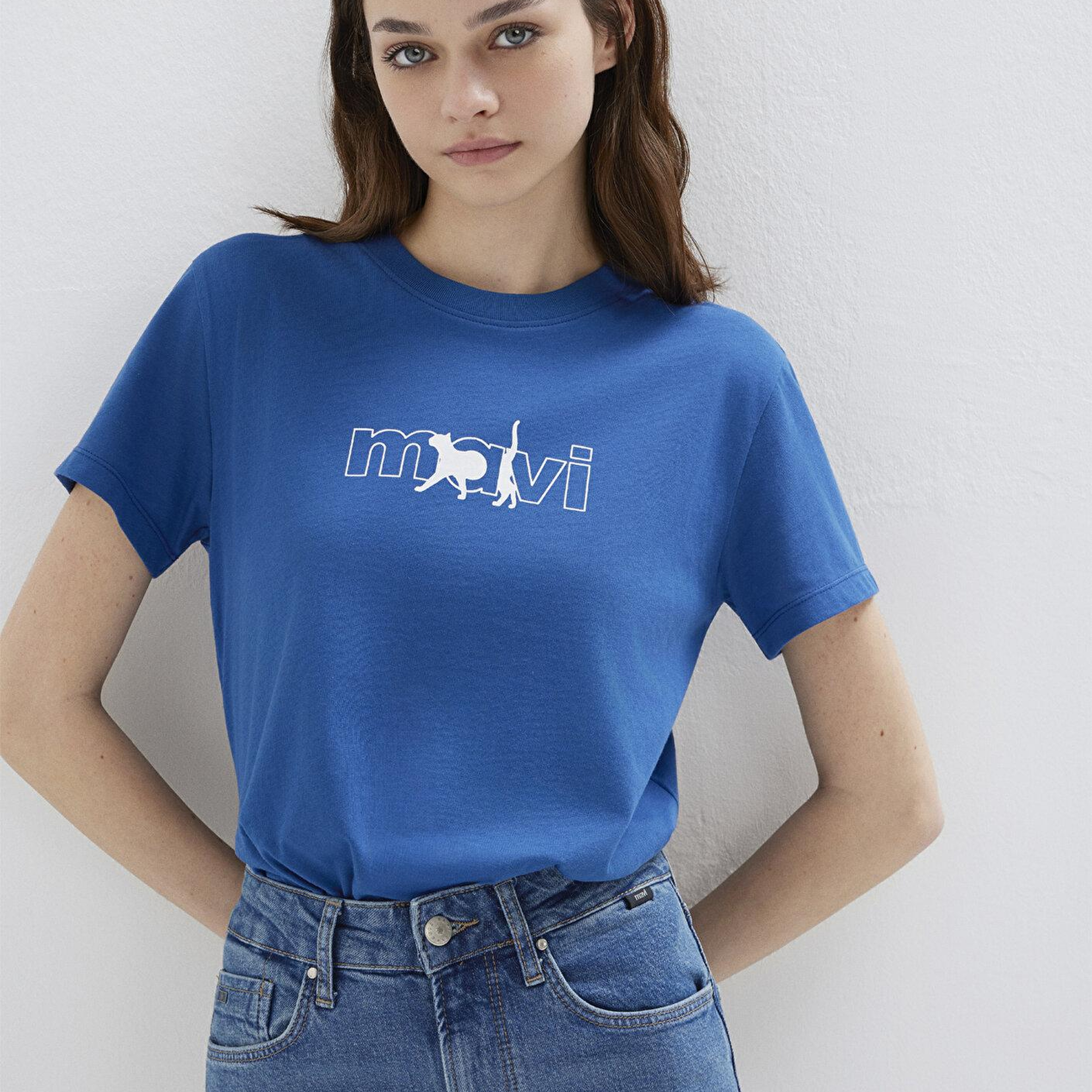 Mavi Mavi Kedi Logo Baskılı Mavi Tişört Regular Fit / Normal Kesim 1611478-32213