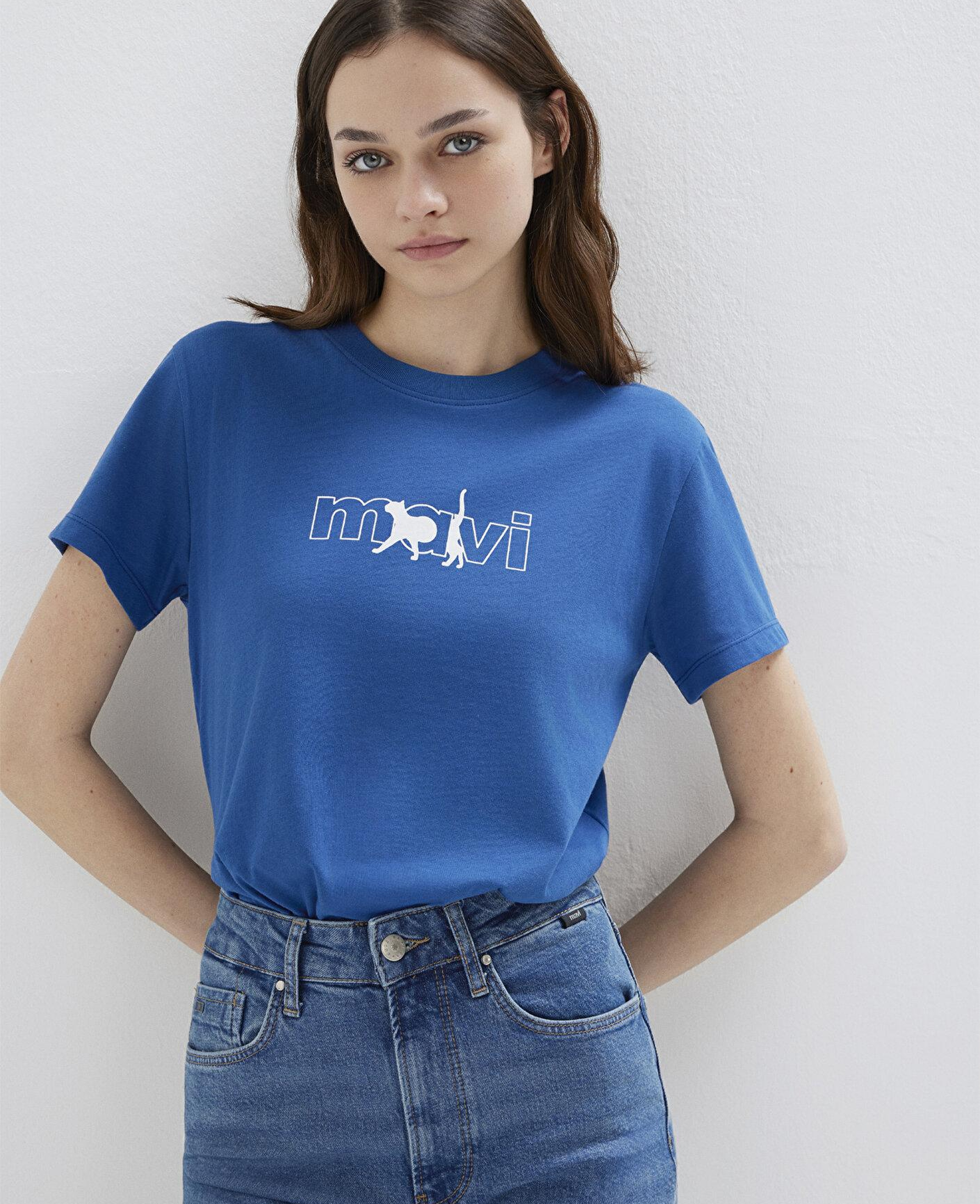 Mavi Mavi Kedi Logo Baskılı Mavi Tişört Regular Fit / Normal Kesim 1611478-32213