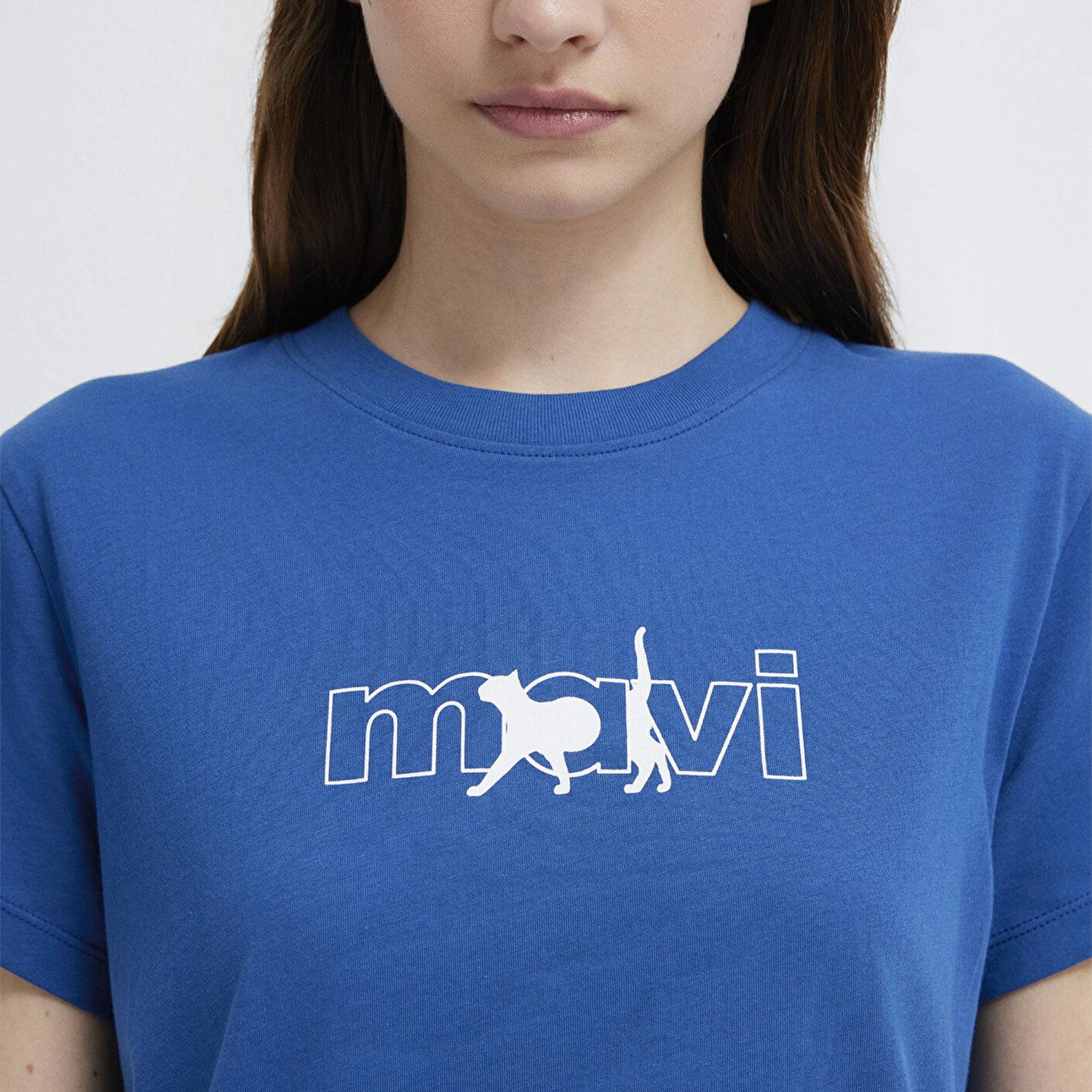 Mavi Mavi Kedi Logo Baskılı Mavi Tişört Regular Fit / Normal Kesim 1611478-32213