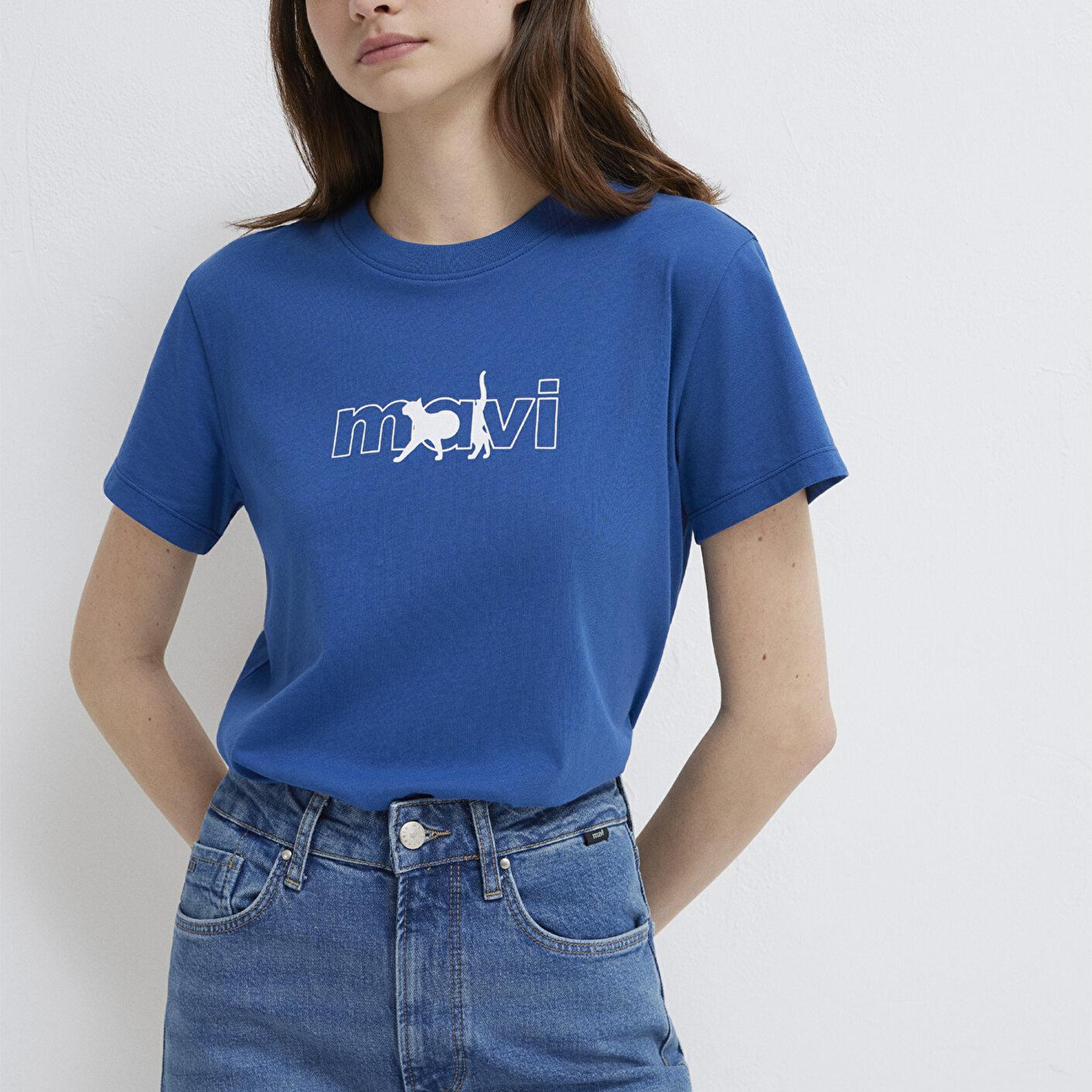 Mavi Mavi Kedi Logo Baskılı Mavi Tişört Regular Fit / Normal Kesim 1611478-32213