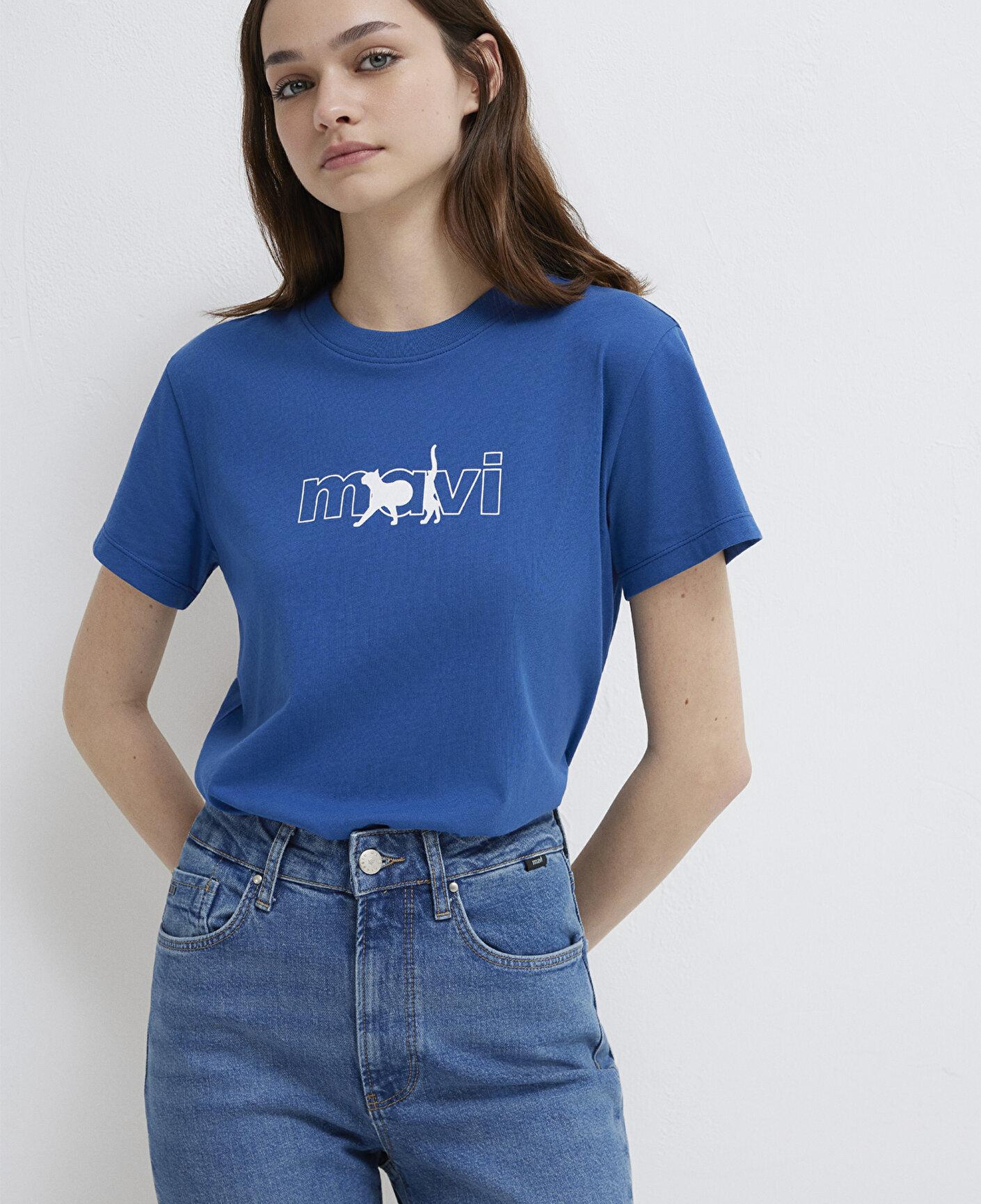 Mavi Mavi Kedi Logo Baskılı Mavi Tişört Regular Fit / Normal Kesim 1611478-32213