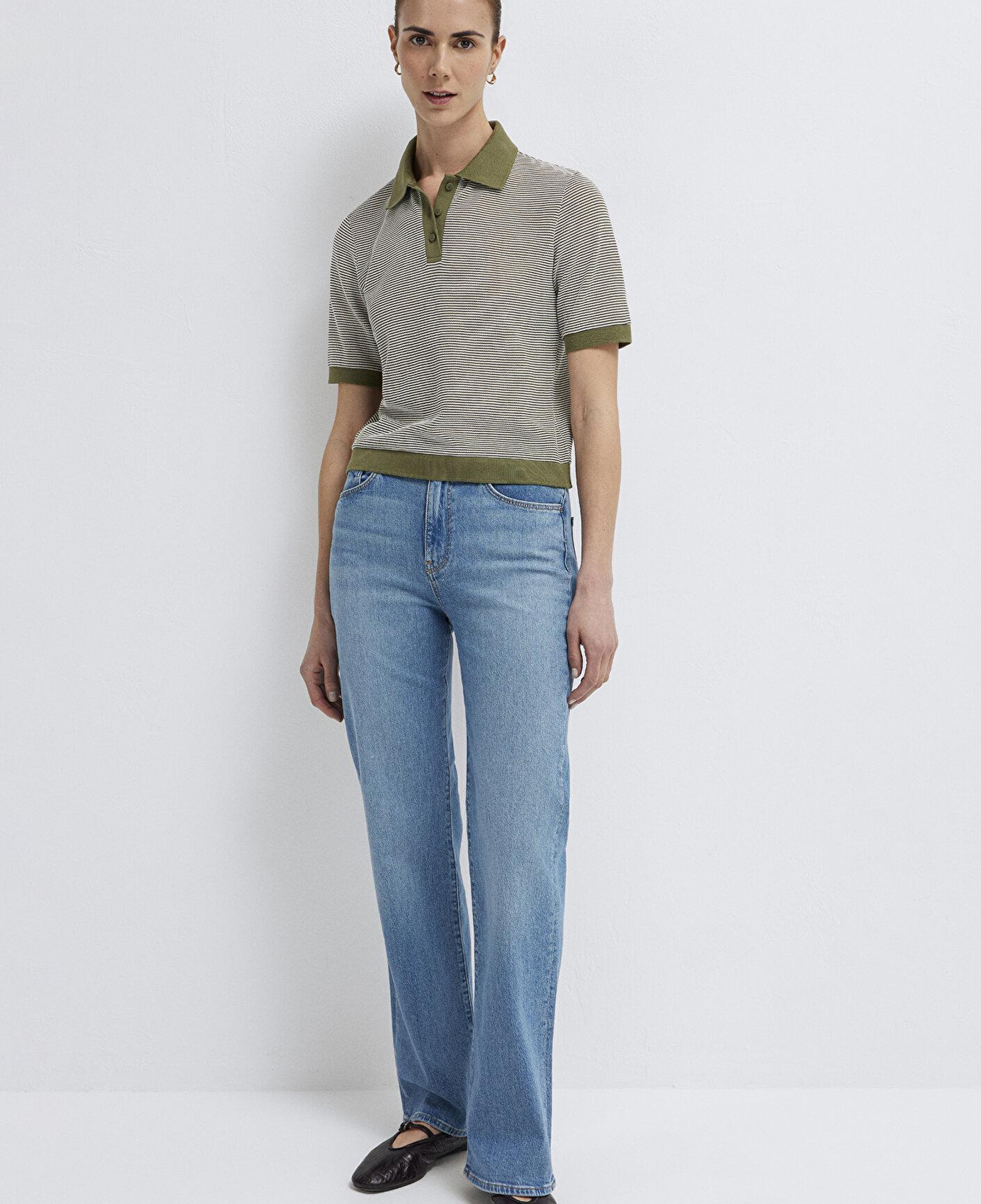 Mavi Çizgili Yeşil Polo Tişört Slim Fit / Dar Kesim 1614310-91729