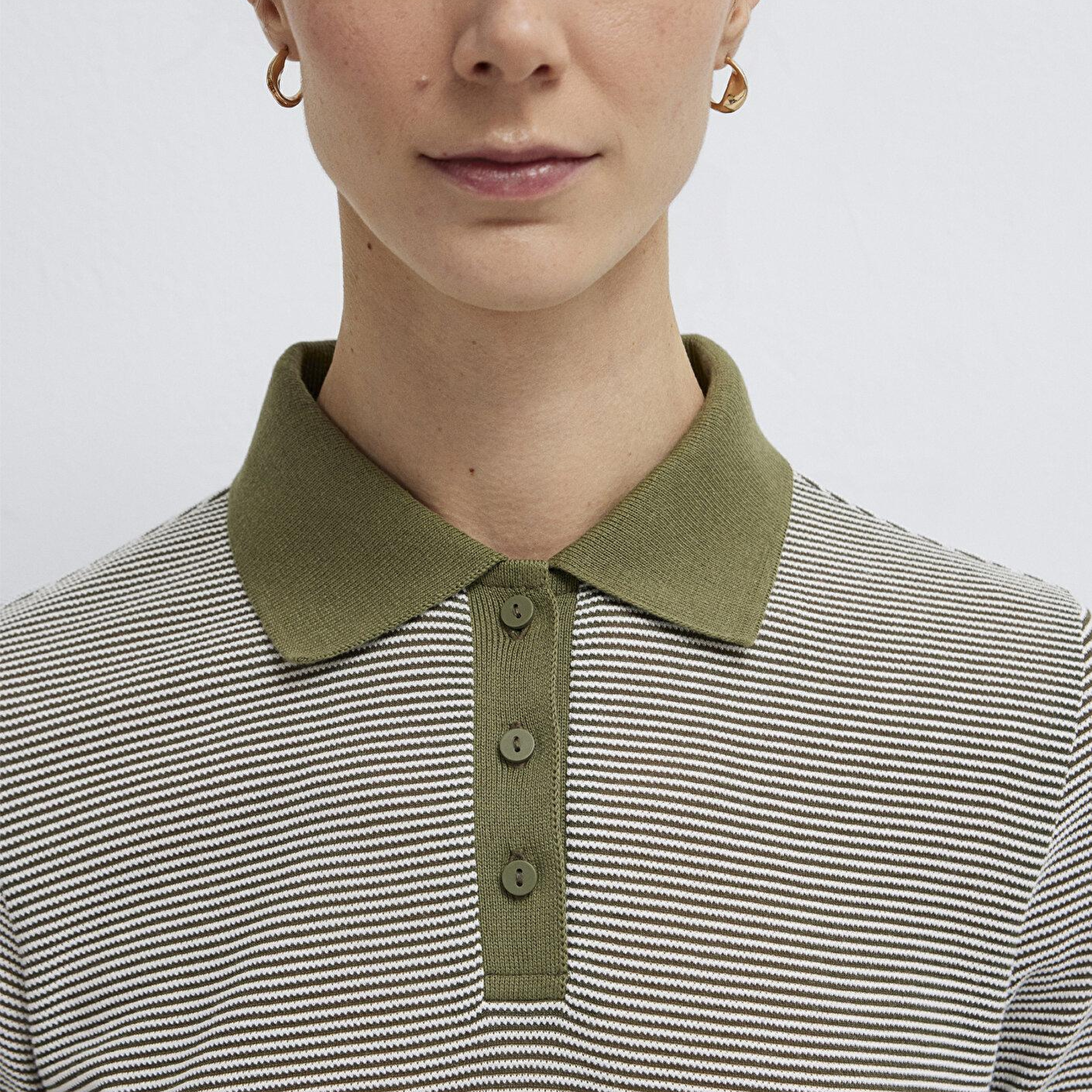 Mavi Çizgili Yeşil Polo Tişört Slim Fit / Dar Kesim 1614310-91729