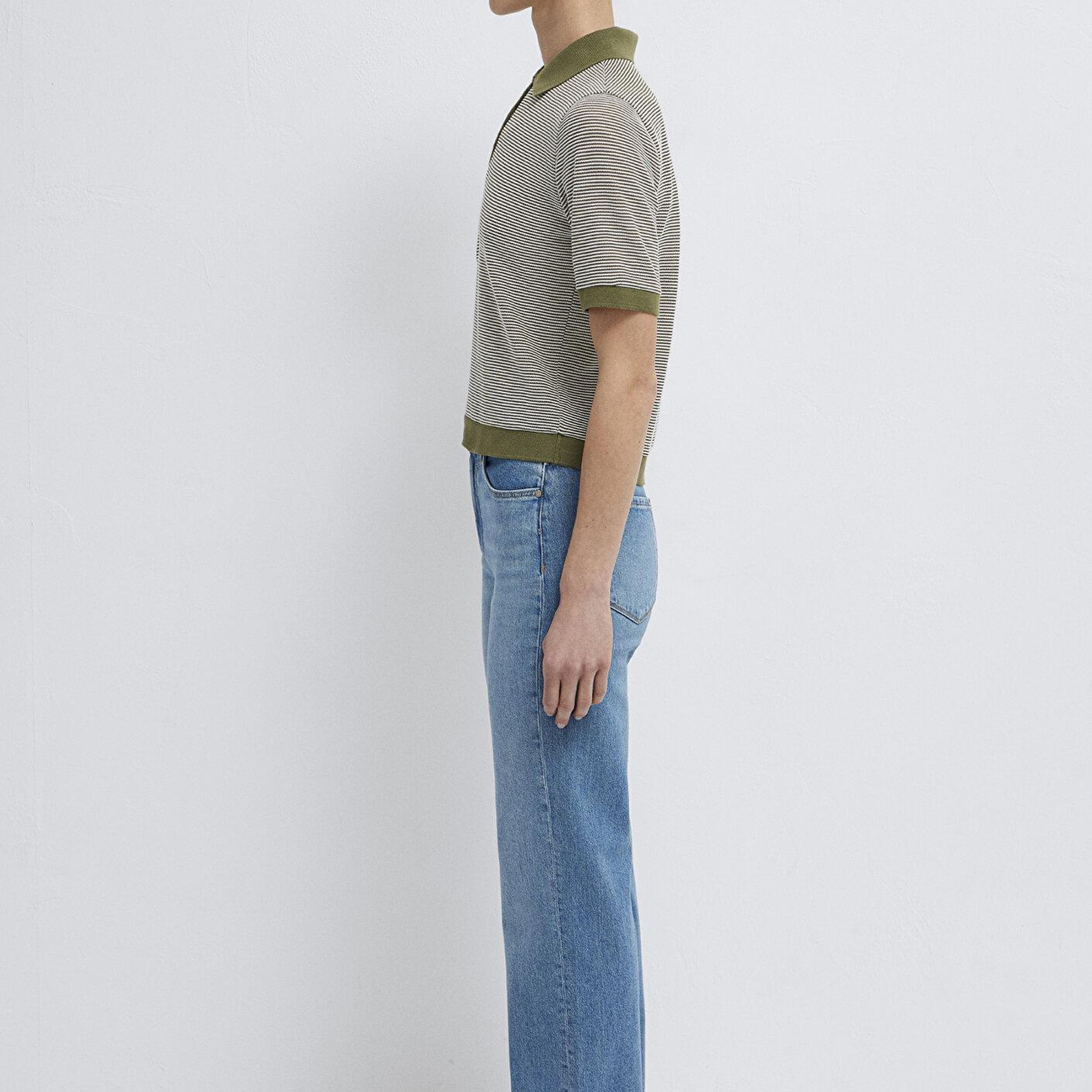 Mavi Çizgili Yeşil Polo Tişört Slim Fit / Dar Kesim 1614310-91729
