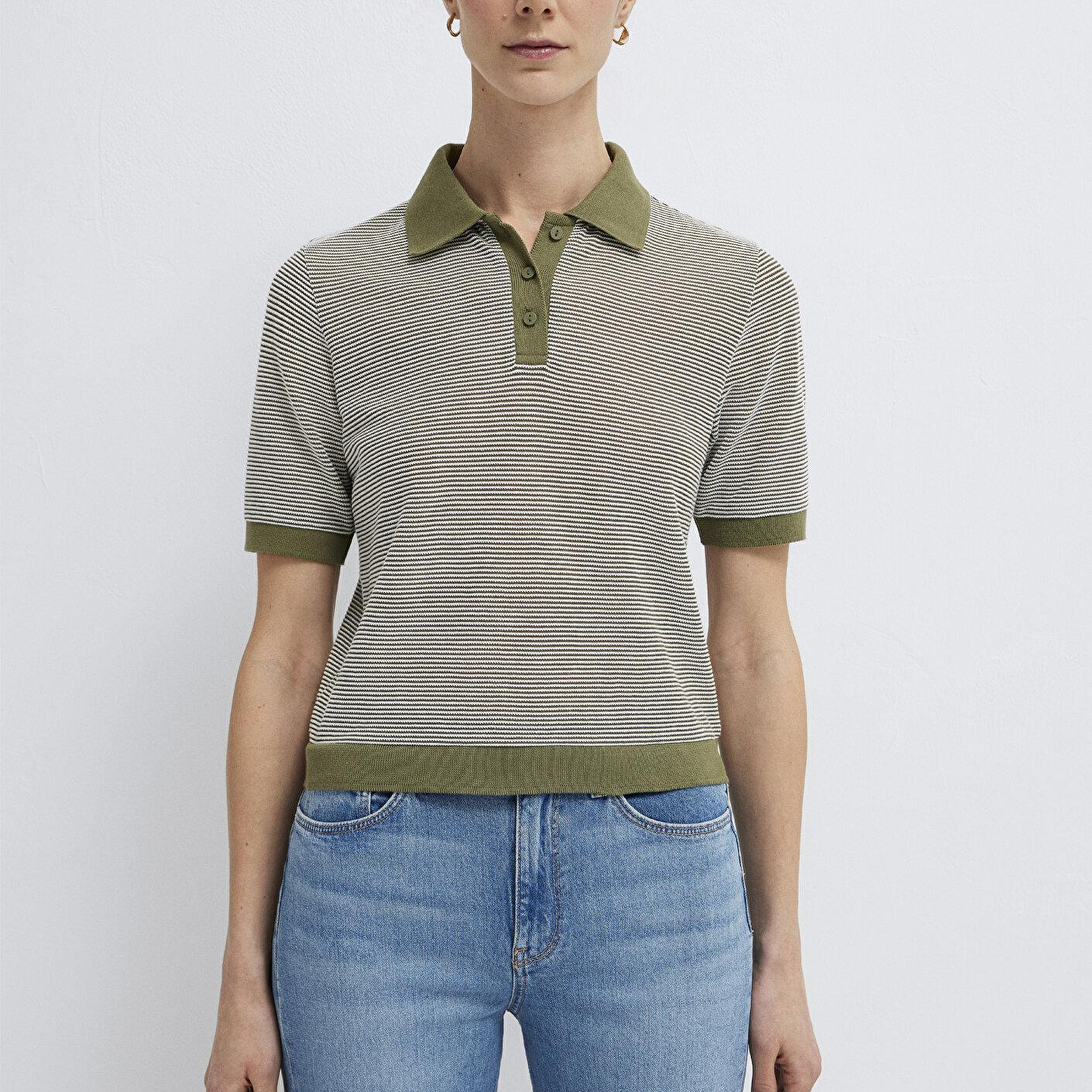 Mavi Çizgili Yeşil Polo Tişört Slim Fit / Dar Kesim 1614310-91729