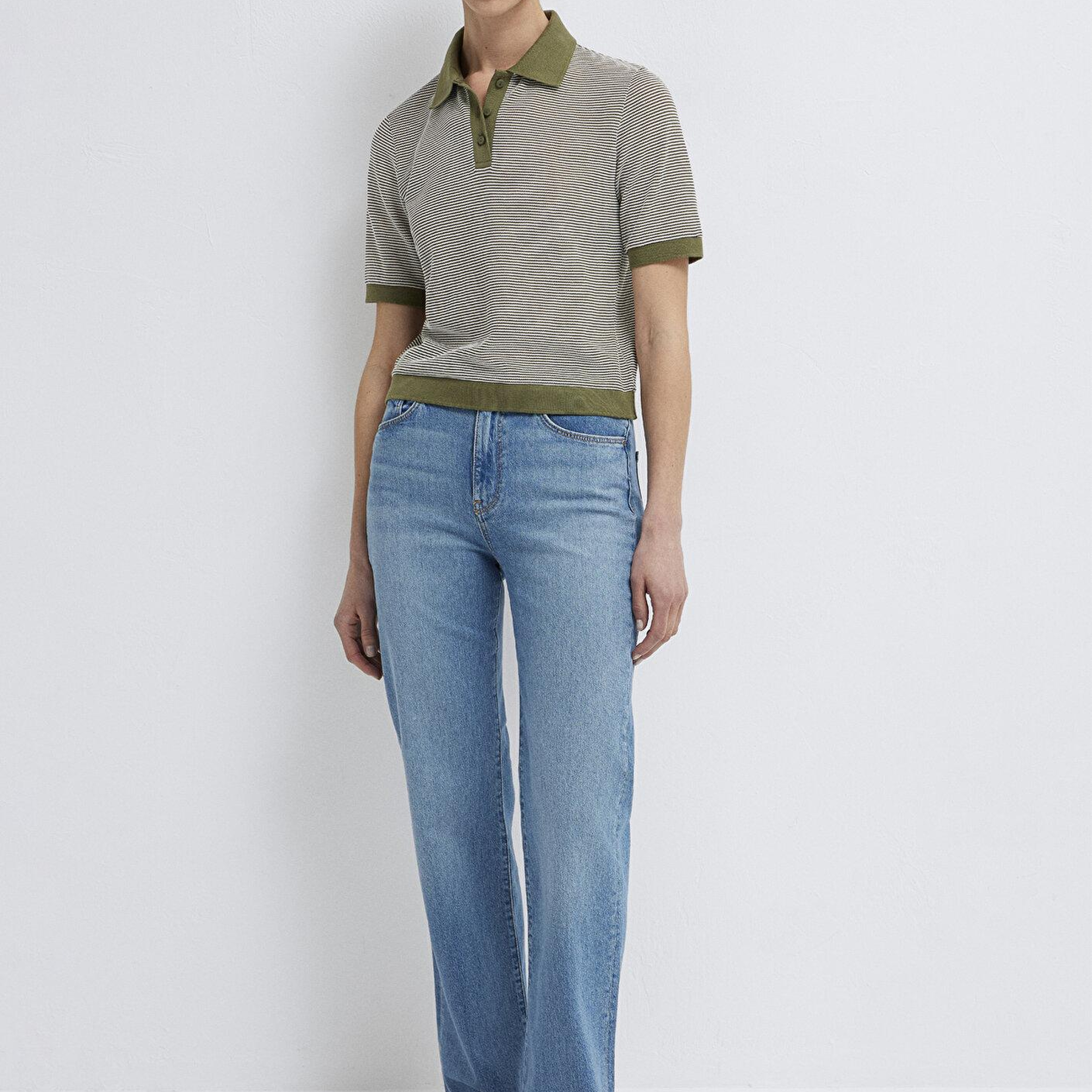 Mavi Çizgili Yeşil Polo Tişört Slim Fit / Dar Kesim 1614310-91729