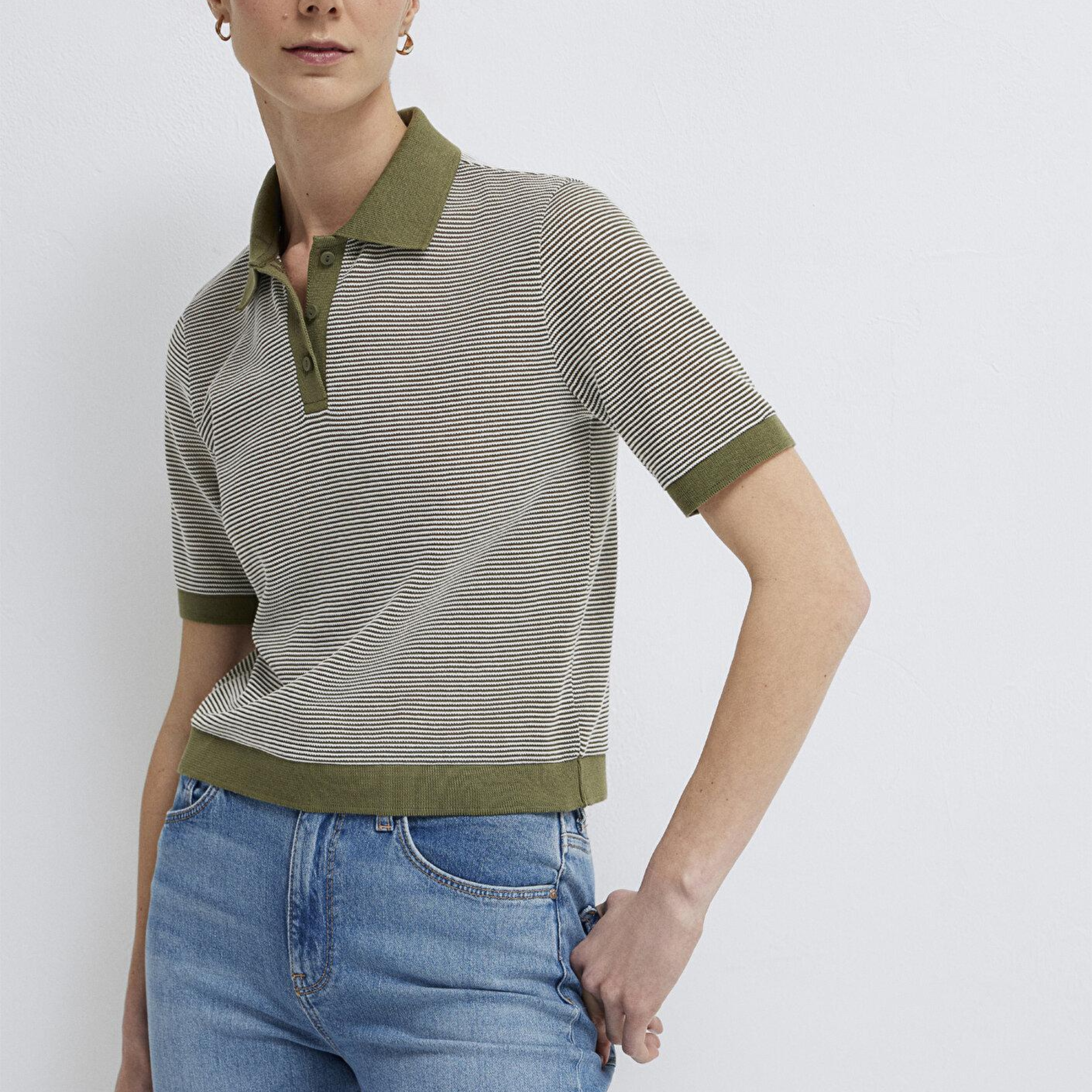 Mavi Çizgili Yeşil Polo Tişört Slim Fit / Dar Kesim 1614310-91729