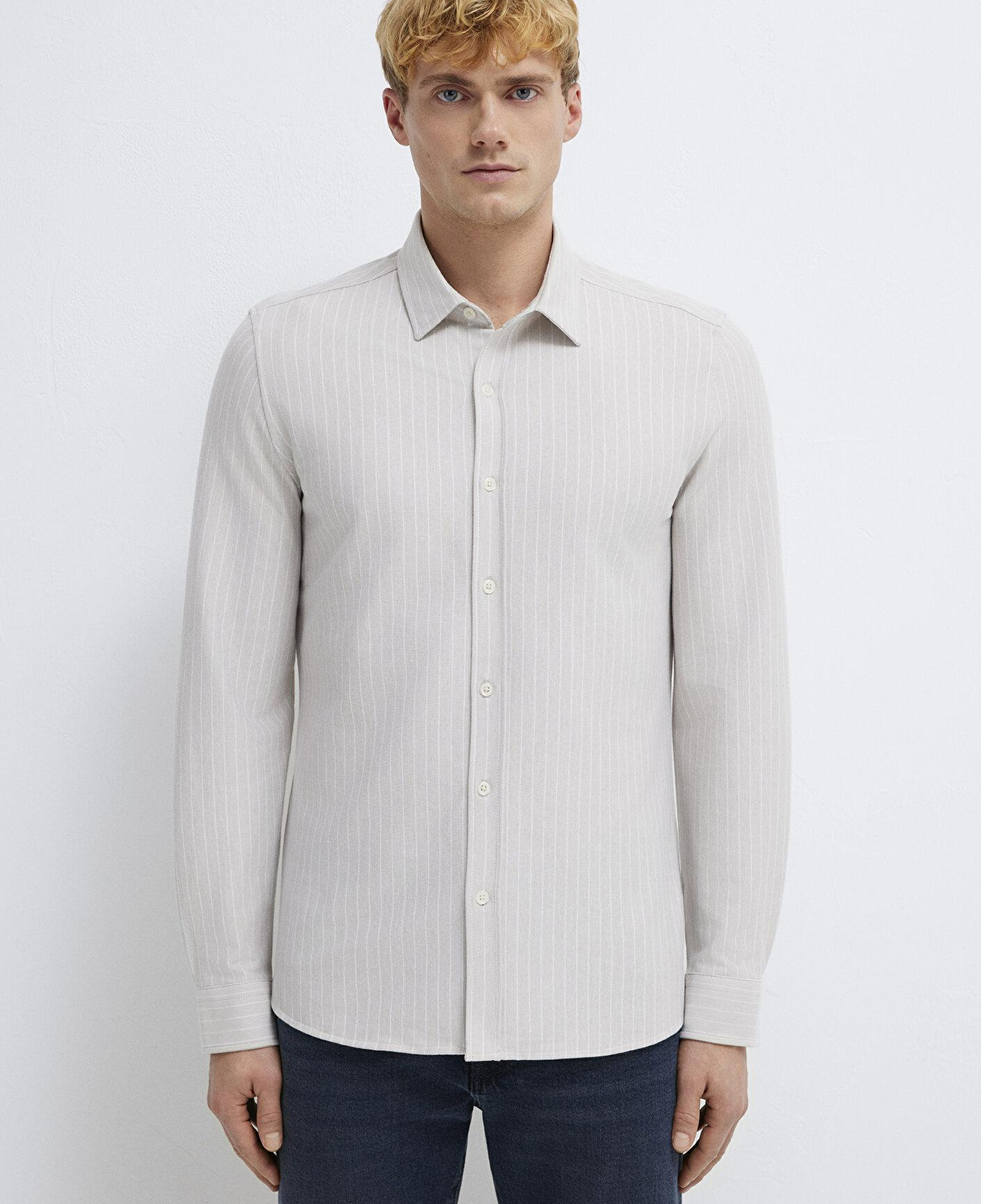 Mavi Çizgili Gri Gömlek Slim Fit / Dar Kesim 0211858-91410