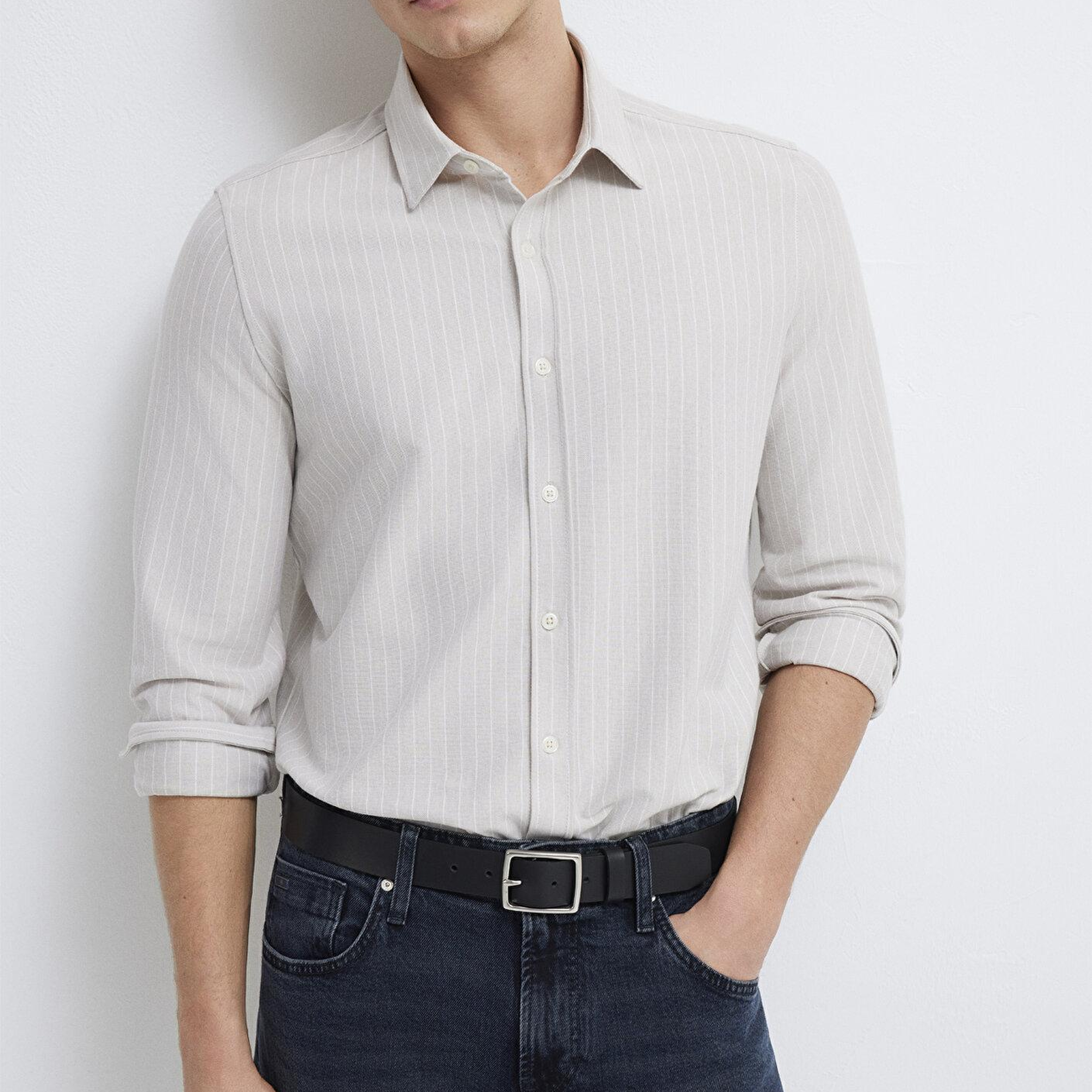 Mavi Çizgili Gri Gömlek Slim Fit / Dar Kesim 0211858-91410