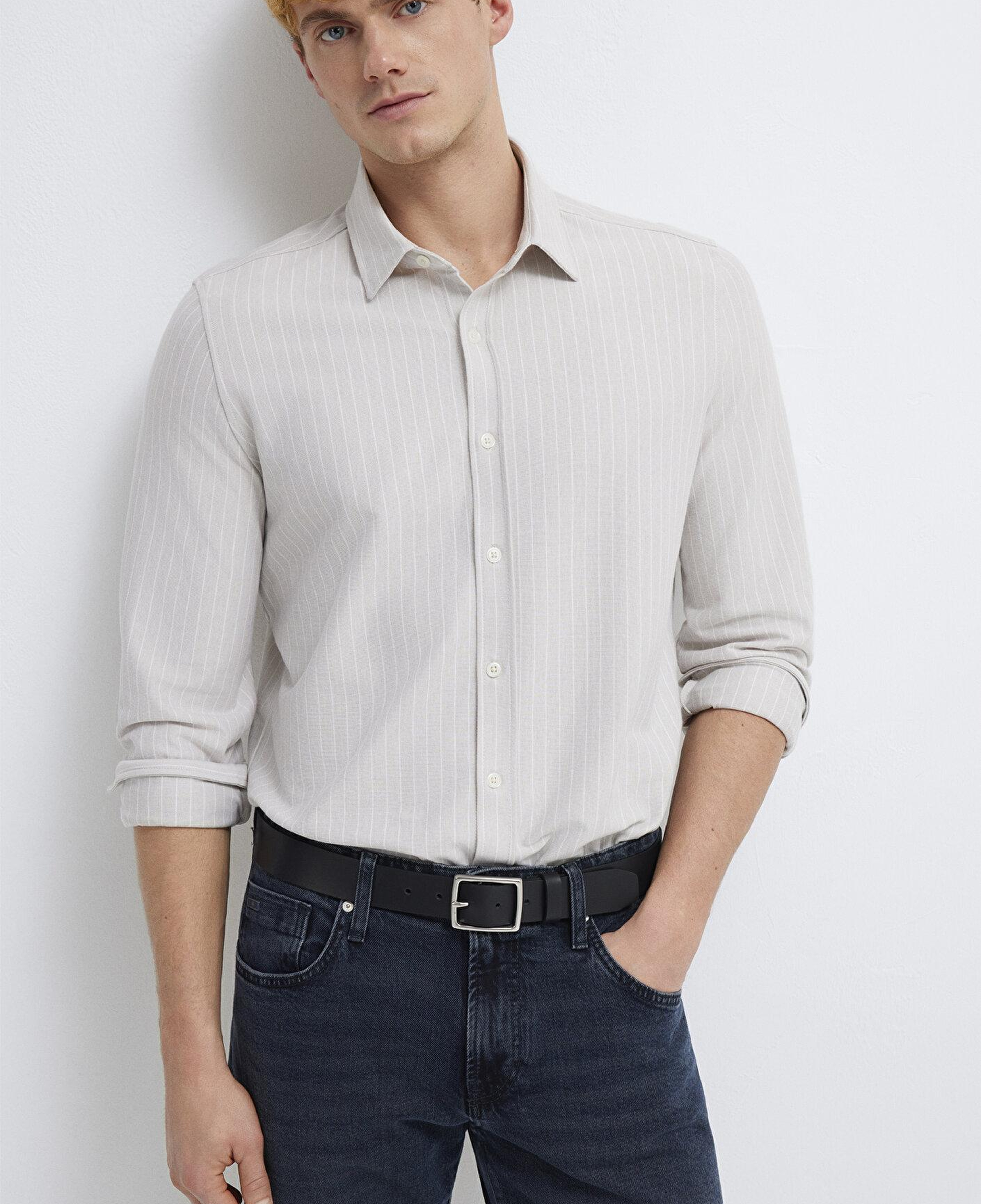 Mavi Çizgili Gri Gömlek Slim Fit / Dar Kesim 0211858-91410