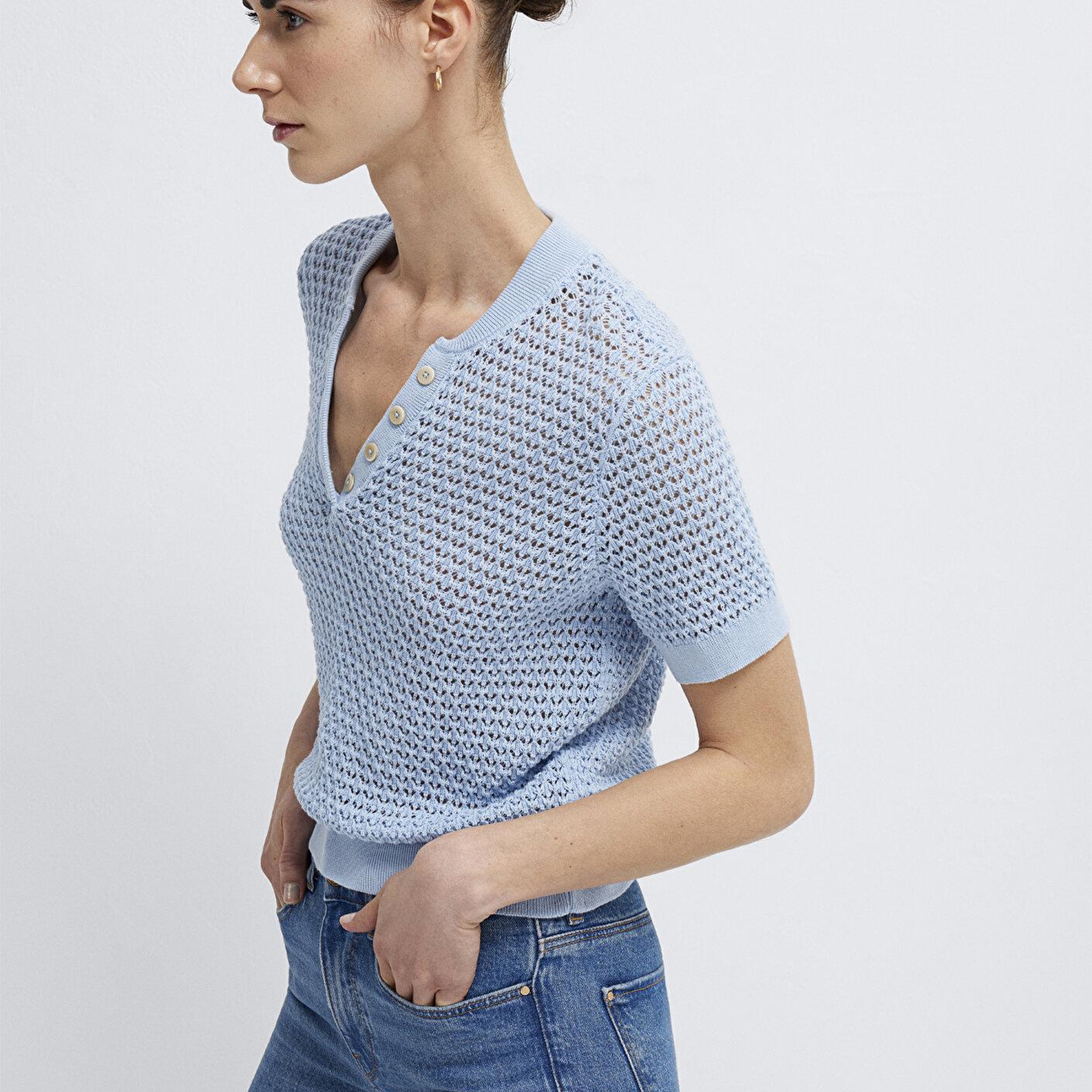 Mavi Kısa Kollu Mavi Triko Slim Fit / Dar Kesim 1710886-90160