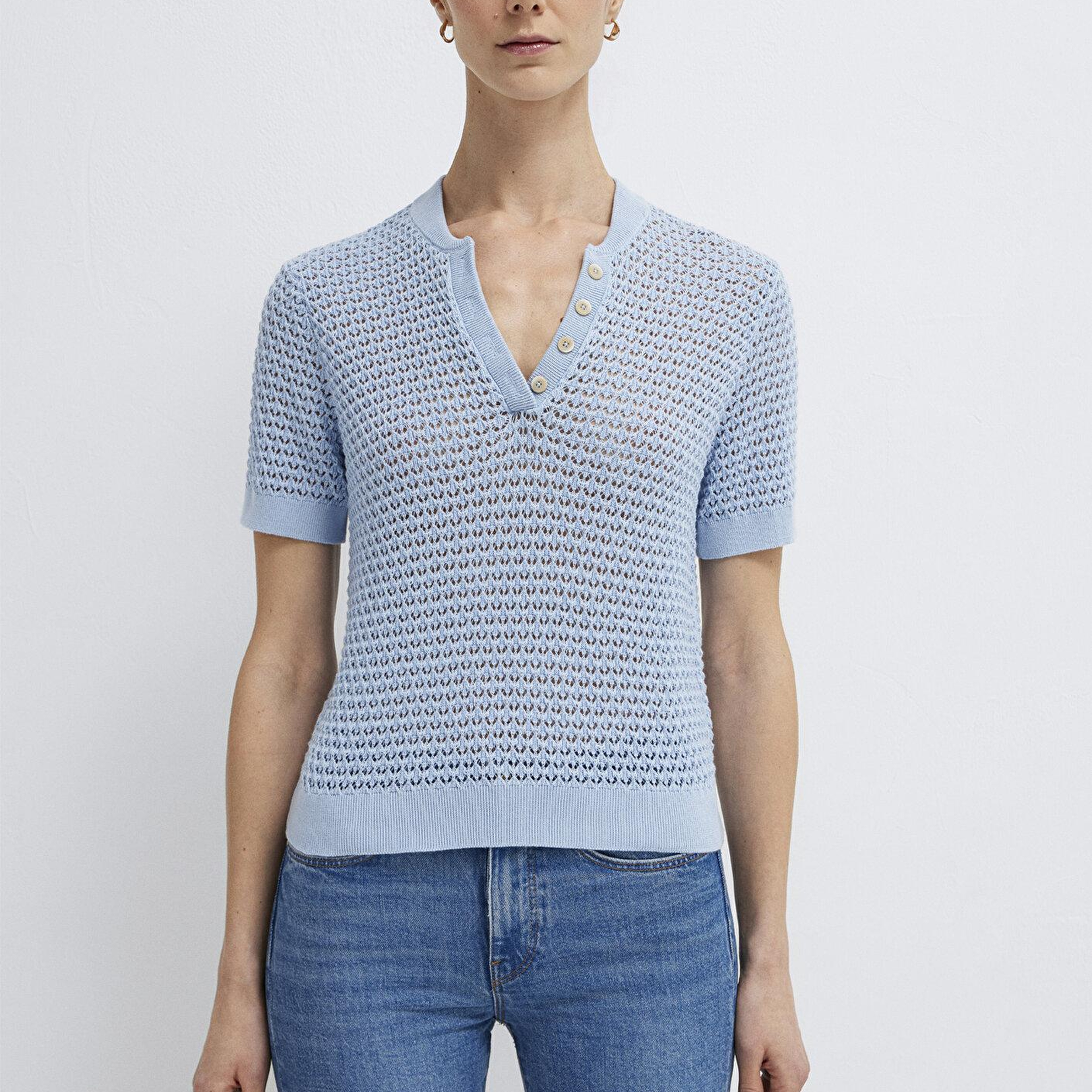 Mavi Kısa Kollu Mavi Triko Slim Fit / Dar Kesim 1710886-90160