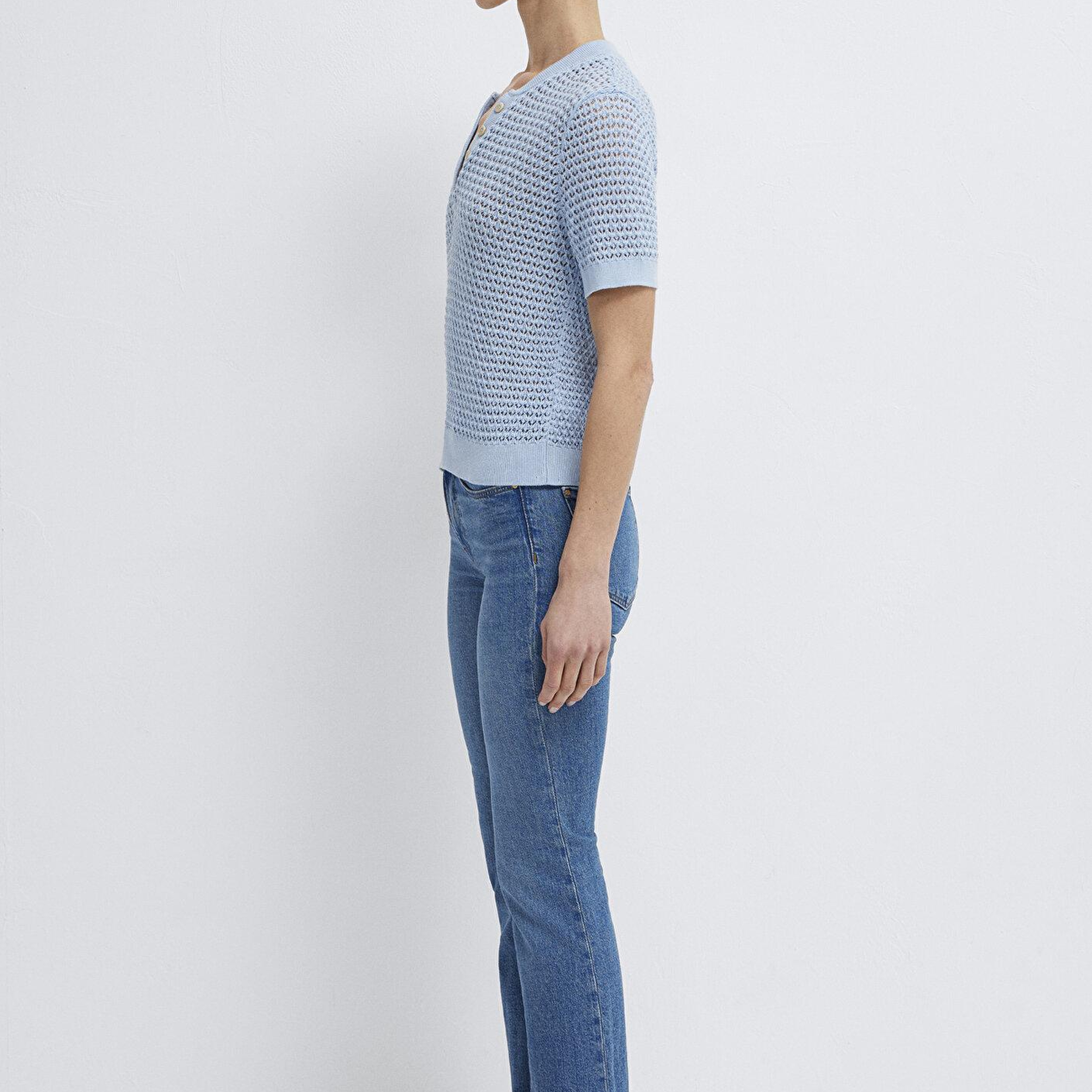 Mavi Kısa Kollu Mavi Triko Slim Fit / Dar Kesim 1710886-90160