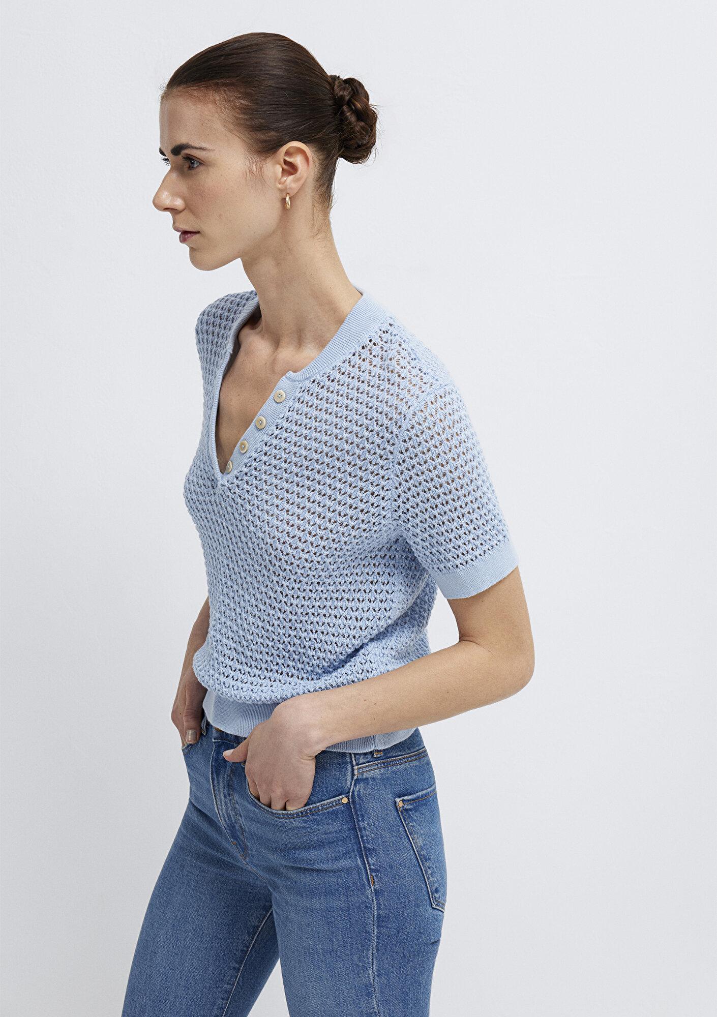 Mavi Kısa Kollu Mavi Triko Slim Fit / Dar Kesim 1710886-90160