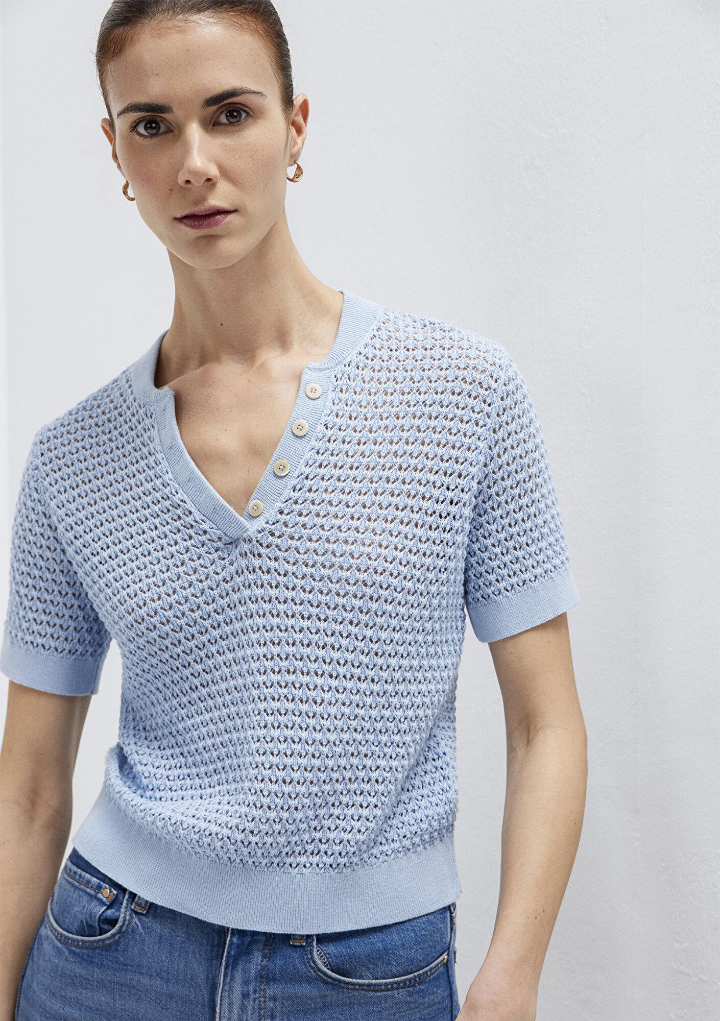 Mavi Kısa Kollu Mavi Triko Slim Fit / Dar Kesim 1710886-90160