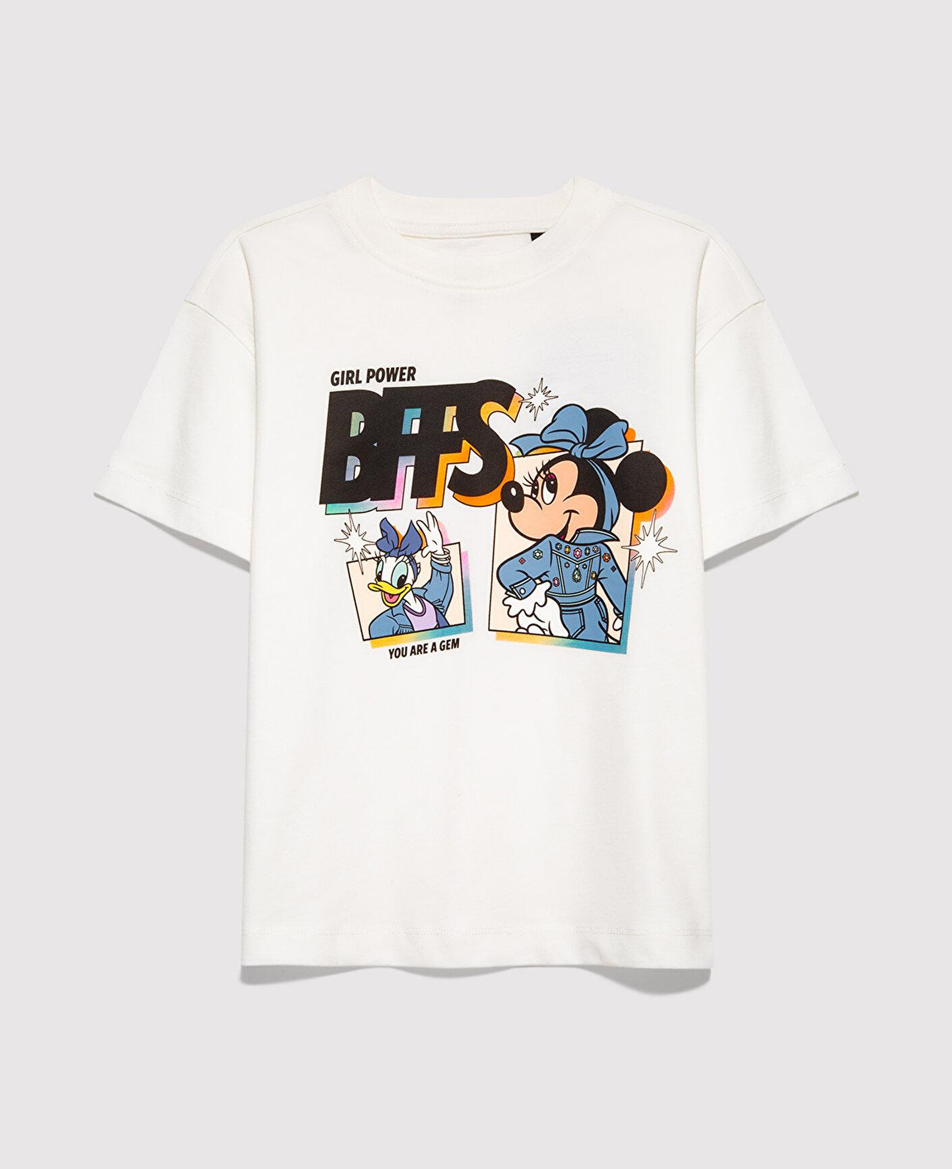 Mavi Mickey Mouse Baskılı Ekru Tişört Loose Fit / Bol Rahat Kesim 7610419-70057