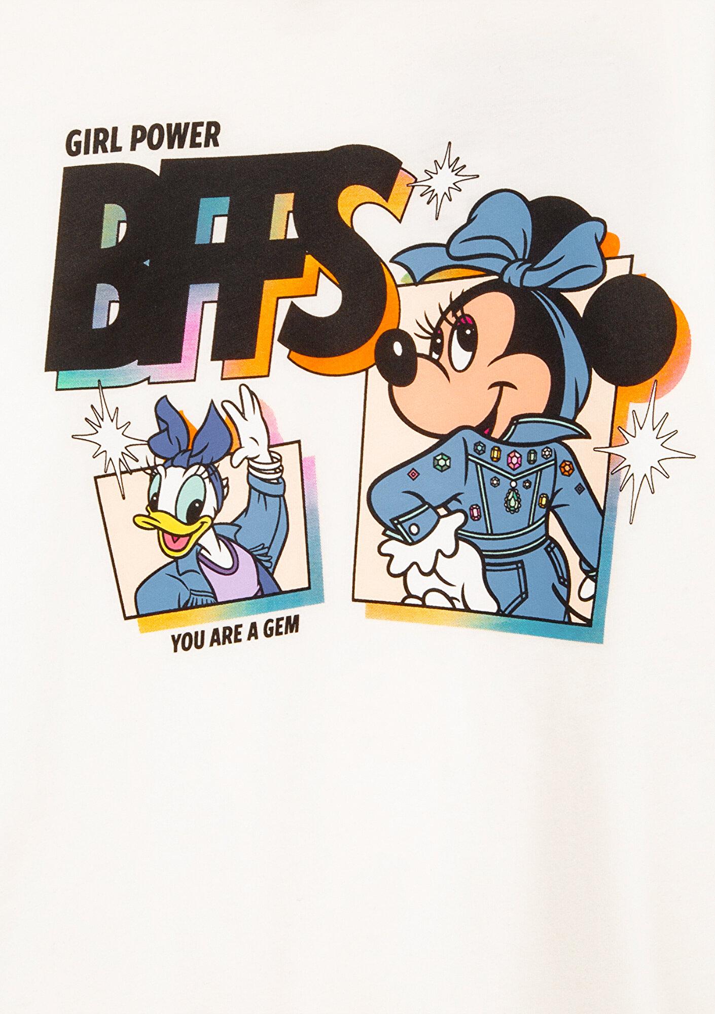 Mavi Mickey Mouse Baskılı Ekru Tişört Loose Fit / Bol Rahat Kesim 7610419-70057