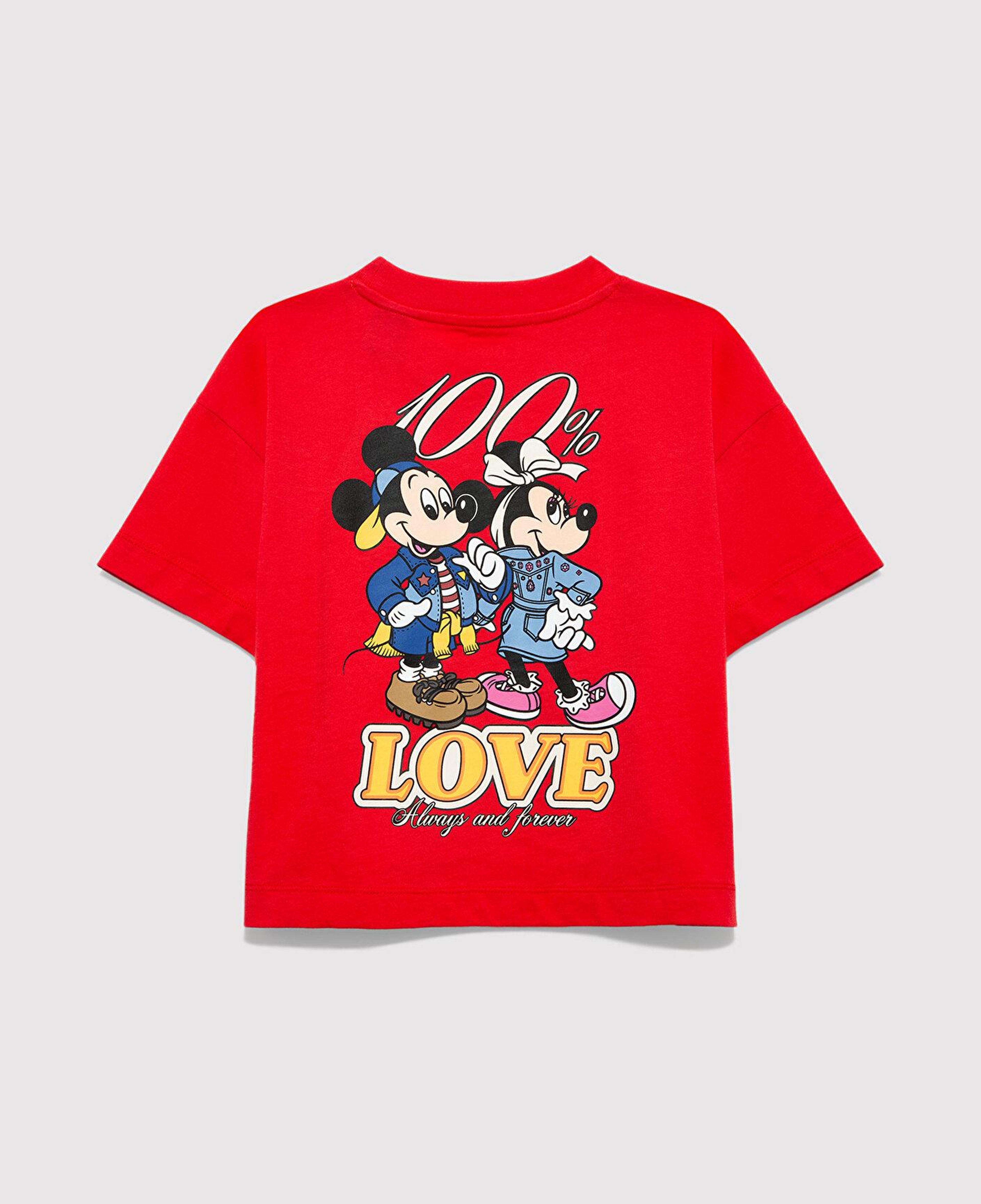 Mavi Mickey Mouse Baskılı Kırmızı Tişört Loose Fit / Bol Rahat Kesim 7610420-70478