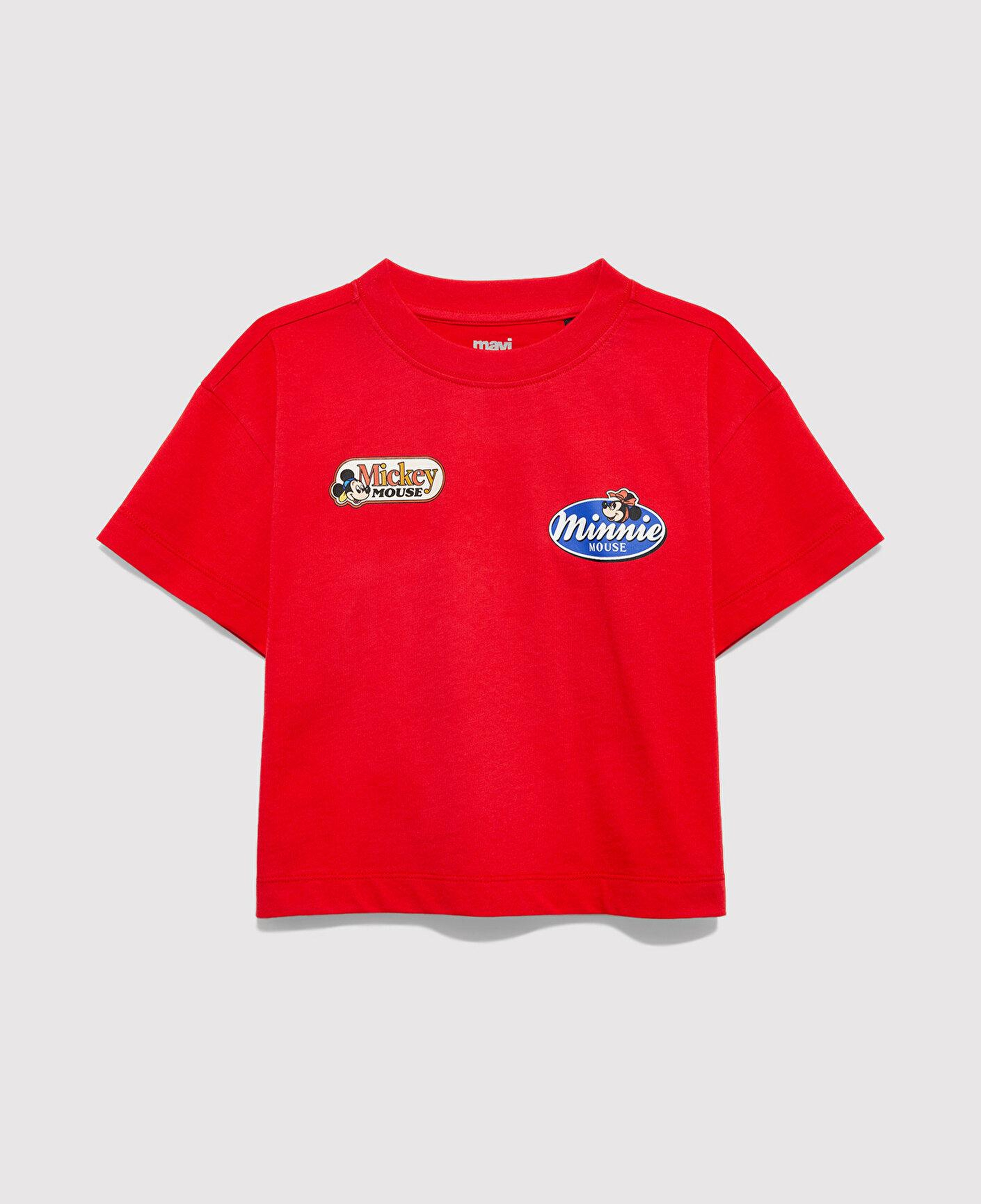 Mavi Mickey Mouse Baskılı Kırmızı Tişört Loose Fit / Bol Rahat Kesim 7610420-70478