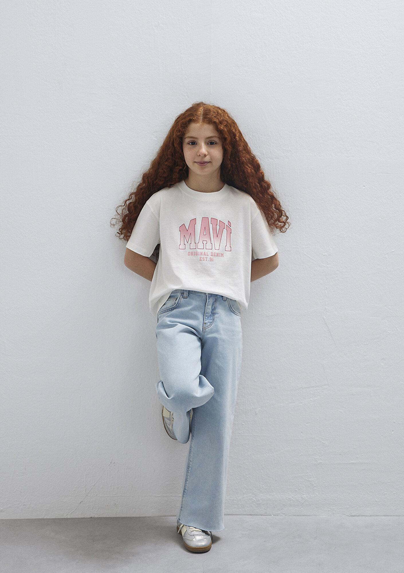 Mavi Mavi Logo Baskılı Ekru Tişört Loose Fit / Bol Rahat Kesim 7610386-70057