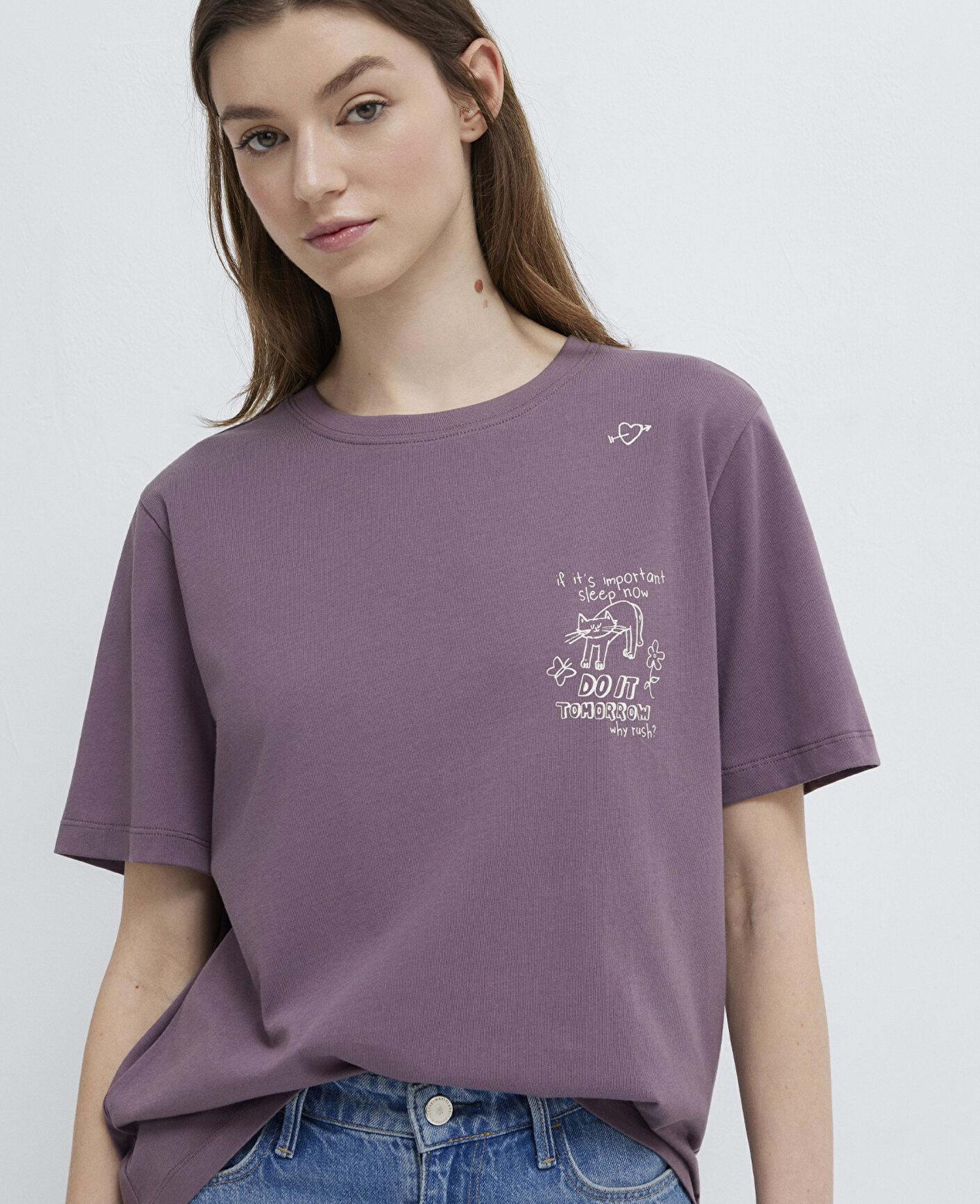 Mavi Kedi Baskılı Mor Tişört Regular Fit / Normal Kesim 1613875-70648