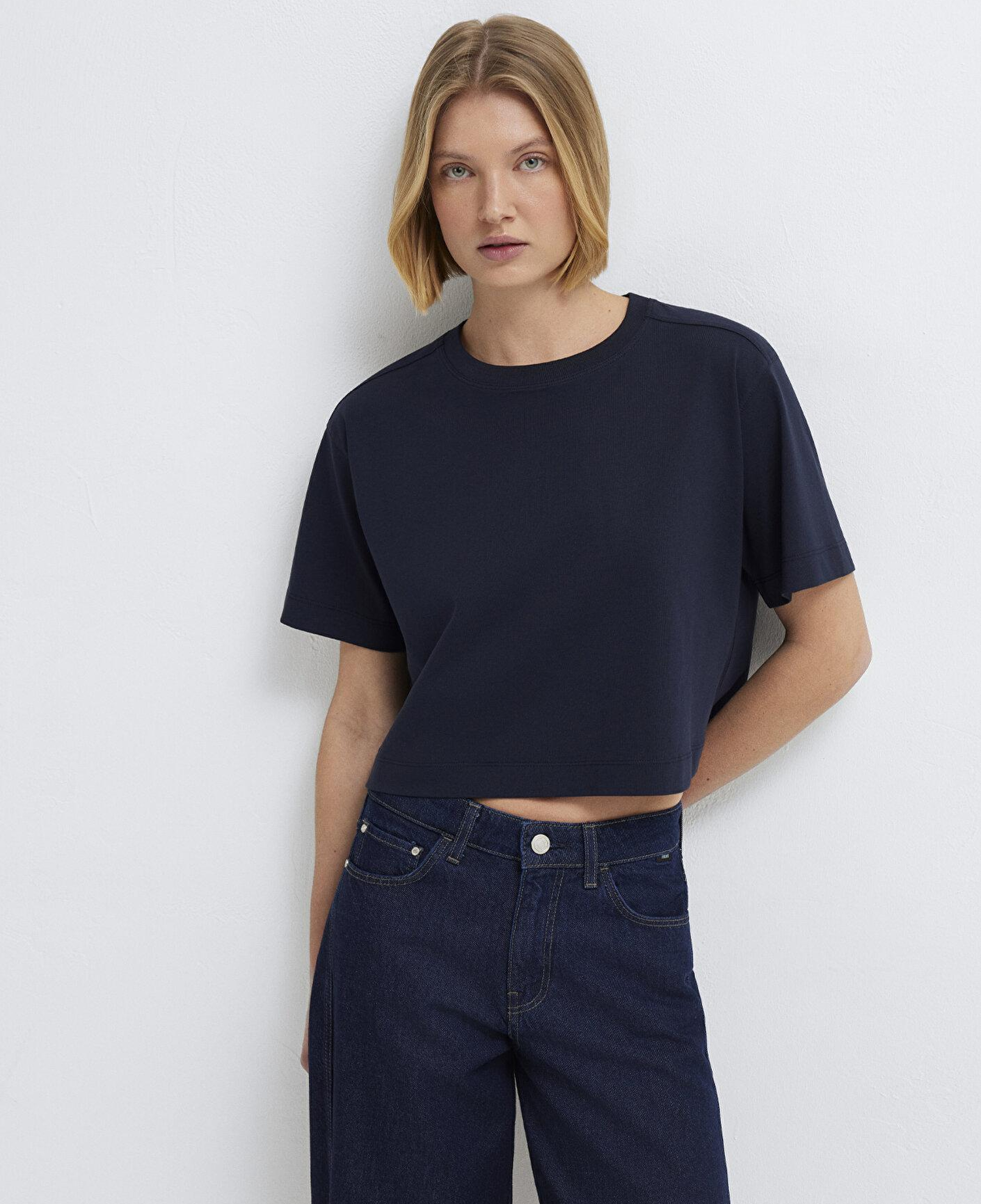 Mavi Lacivert Basic Crop Tişört Crop / Kısa Kesim 1613910-86623