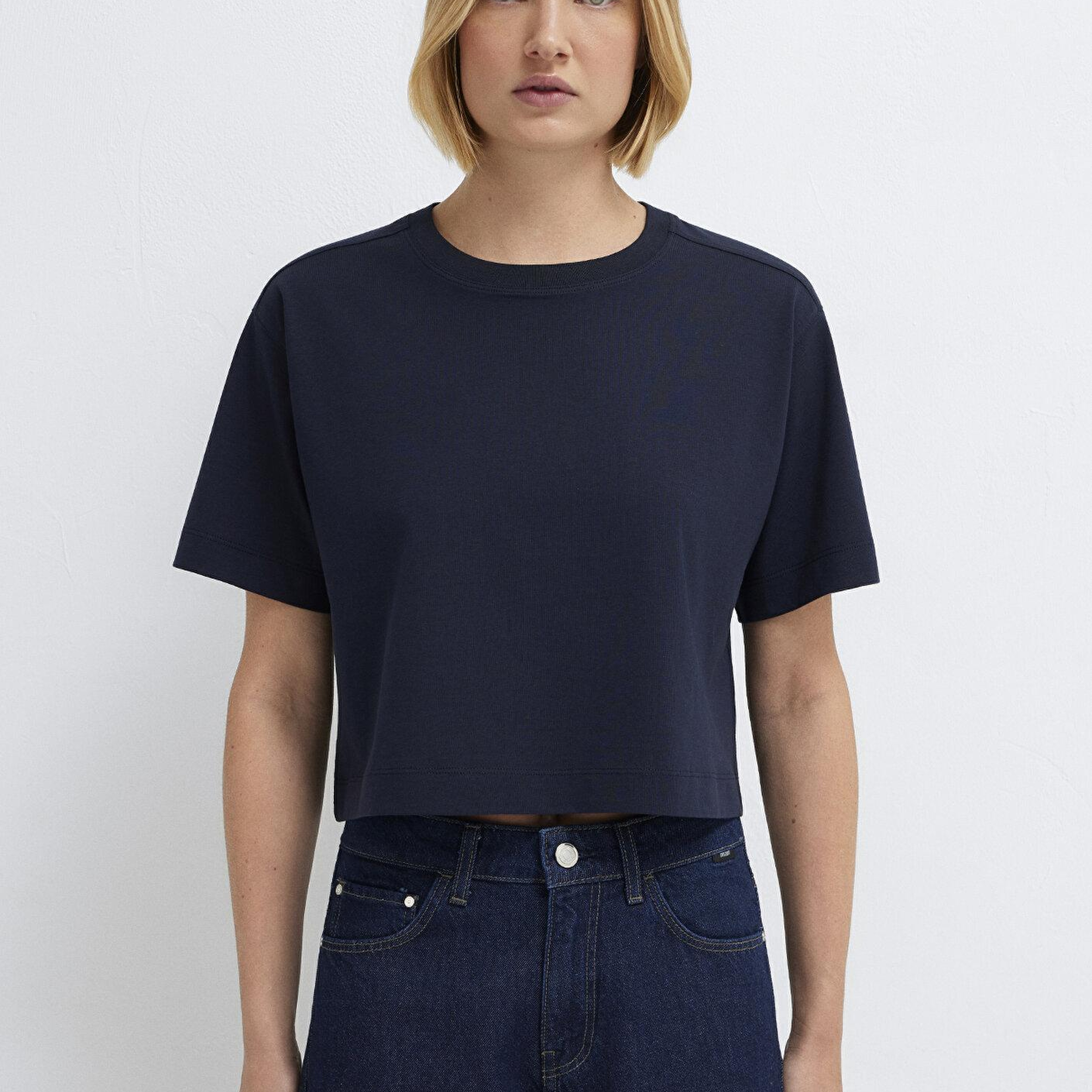 Mavi Lacivert Basic Crop Tişört Crop / Kısa Kesim 1613910-86623