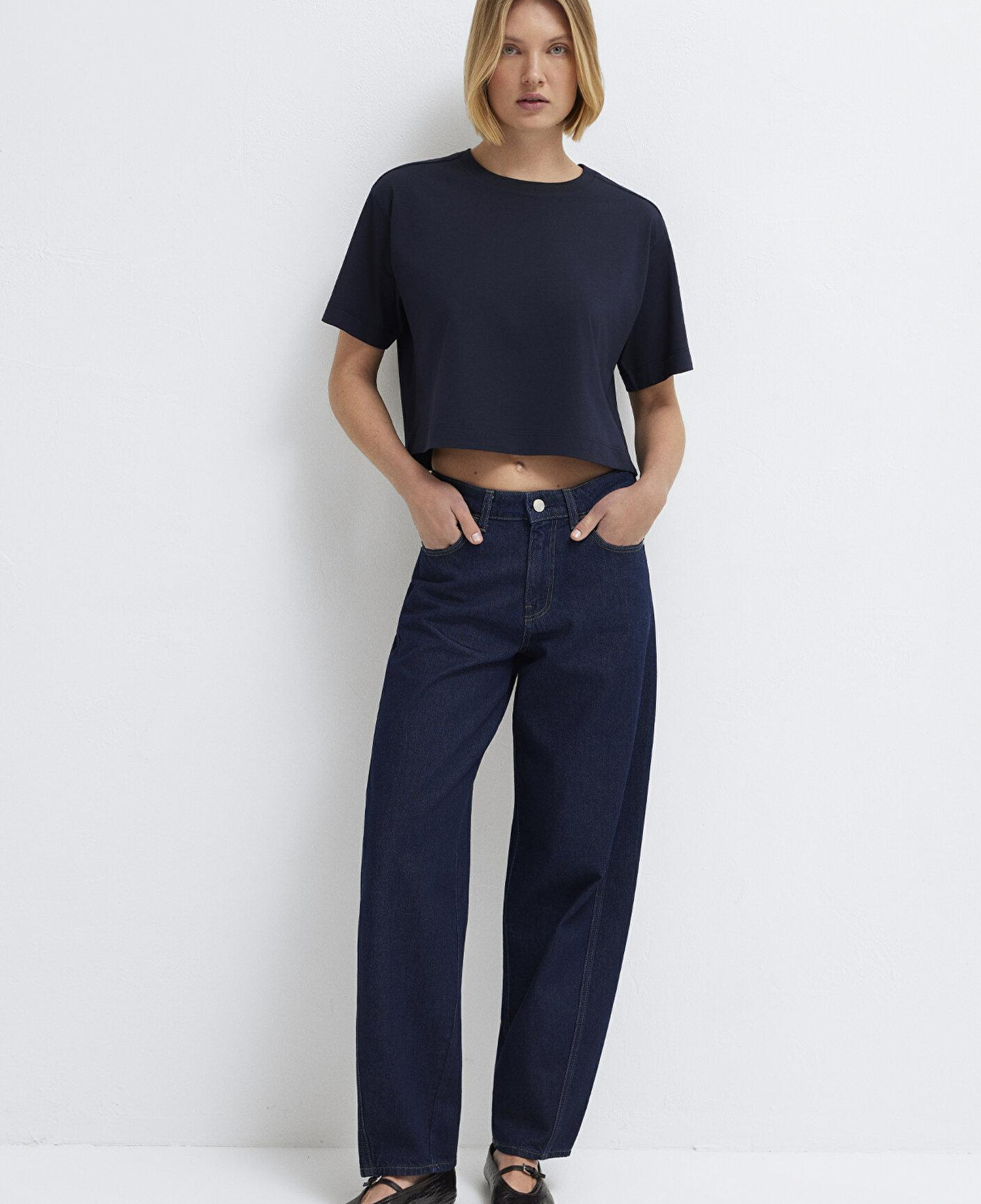 Mavi Lacivert Basic Crop Tişört Crop / Kısa Kesim 1613910-86623