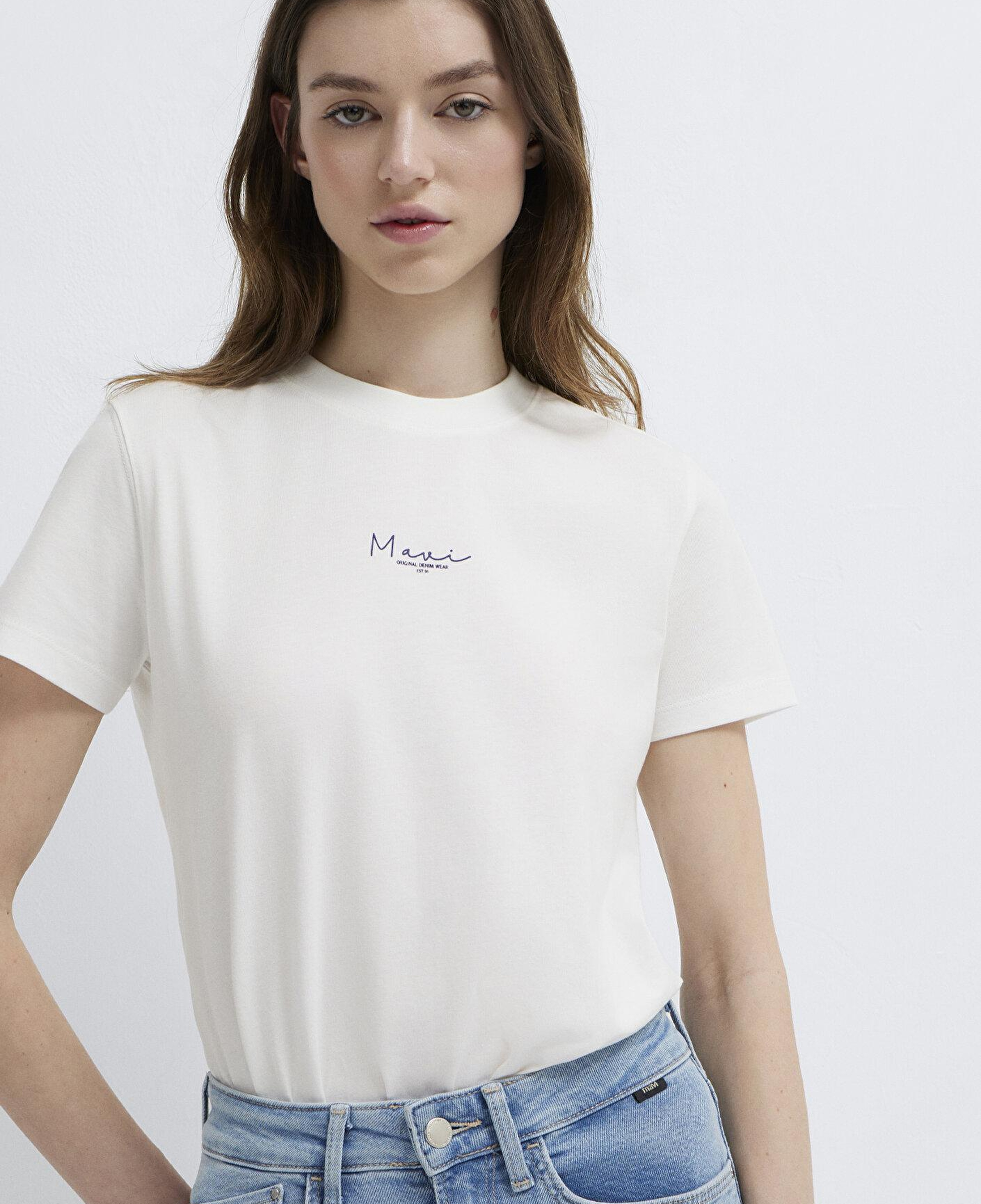 Mavi Mavi Baskılı Ekru Tişört Slim Fit / Dar Kesim 1613900-70057