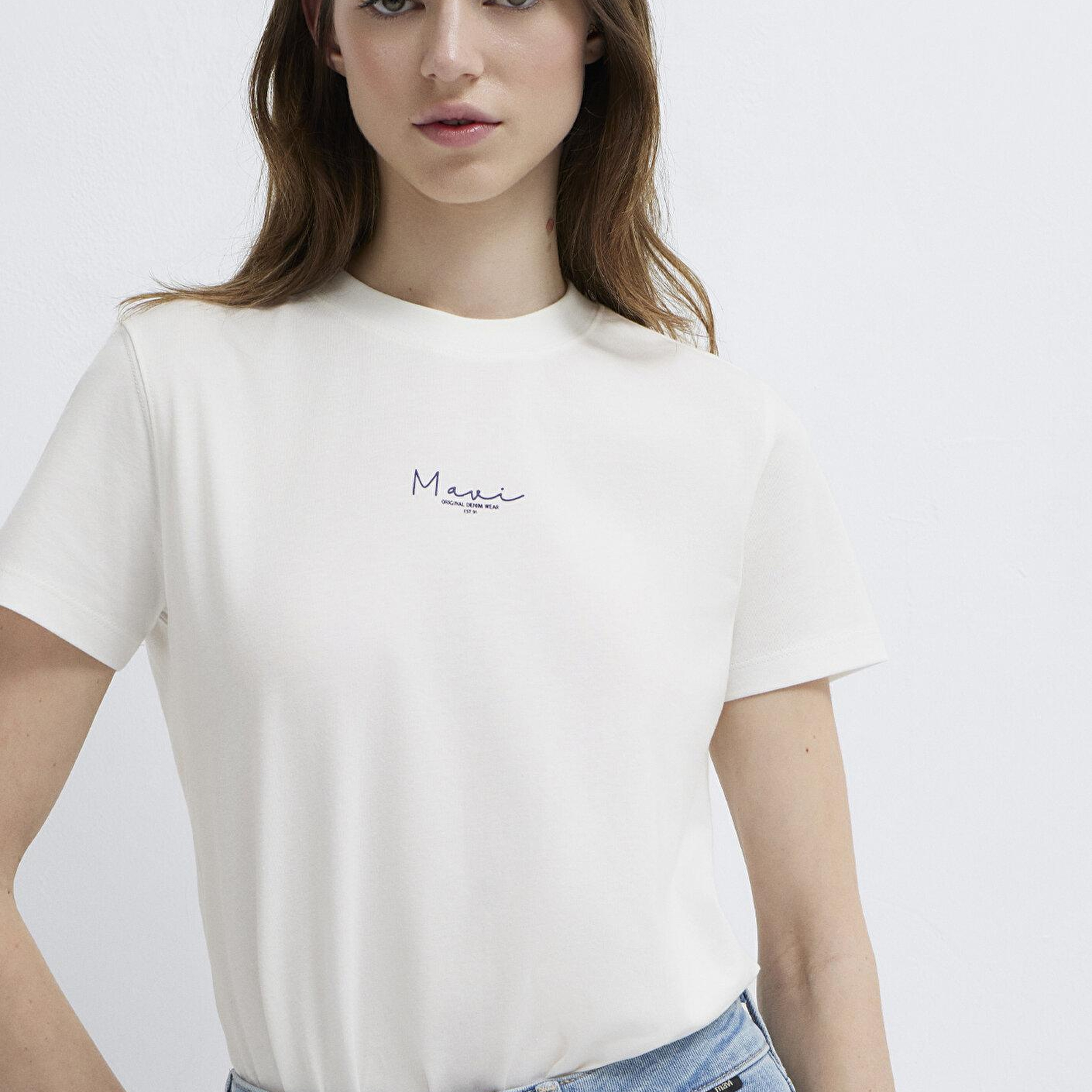 Mavi Mavi Baskılı Ekru Tişört Slim Fit / Dar Kesim 1613900-70057