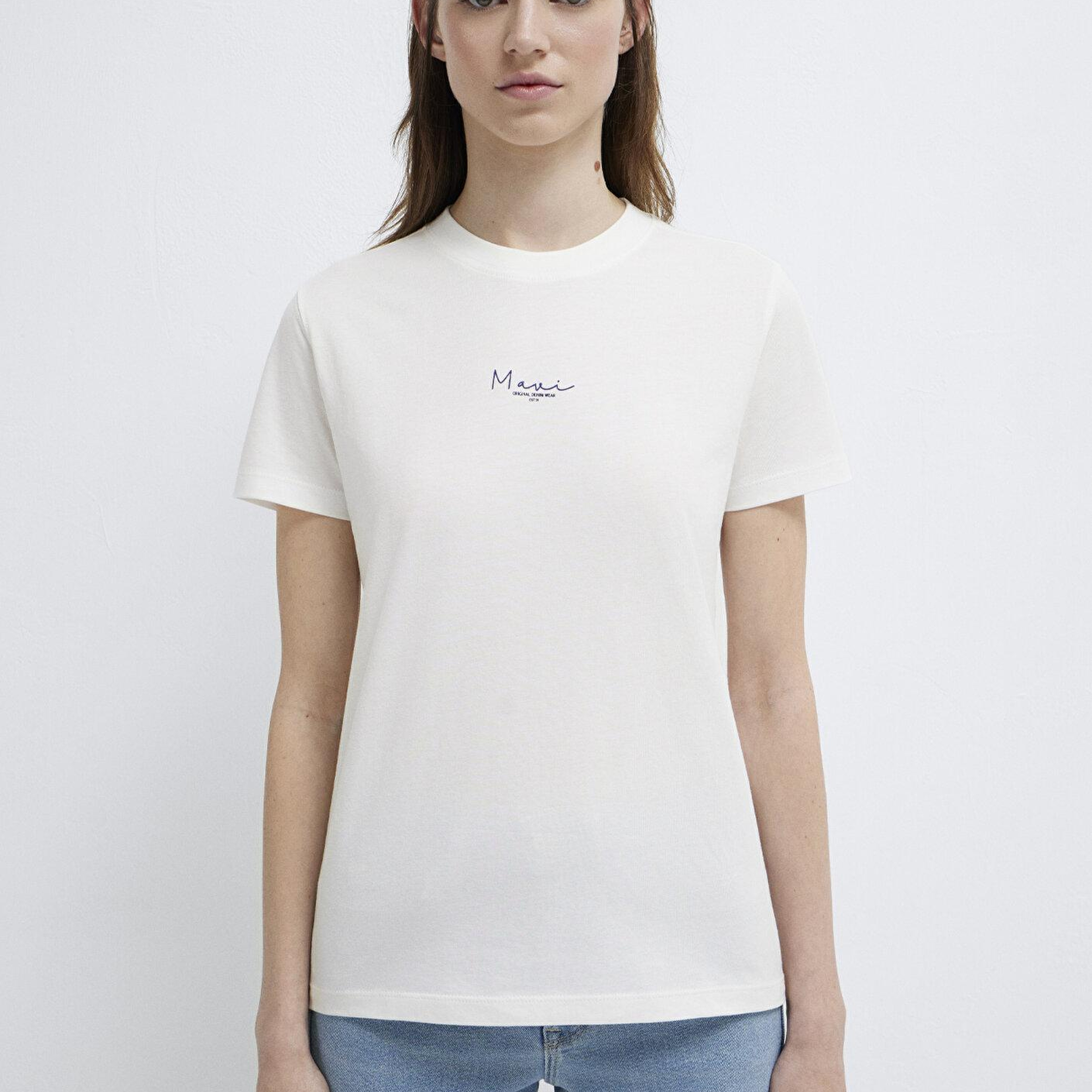 Mavi Mavi Baskılı Ekru Tişört Slim Fit / Dar Kesim 1613900-70057