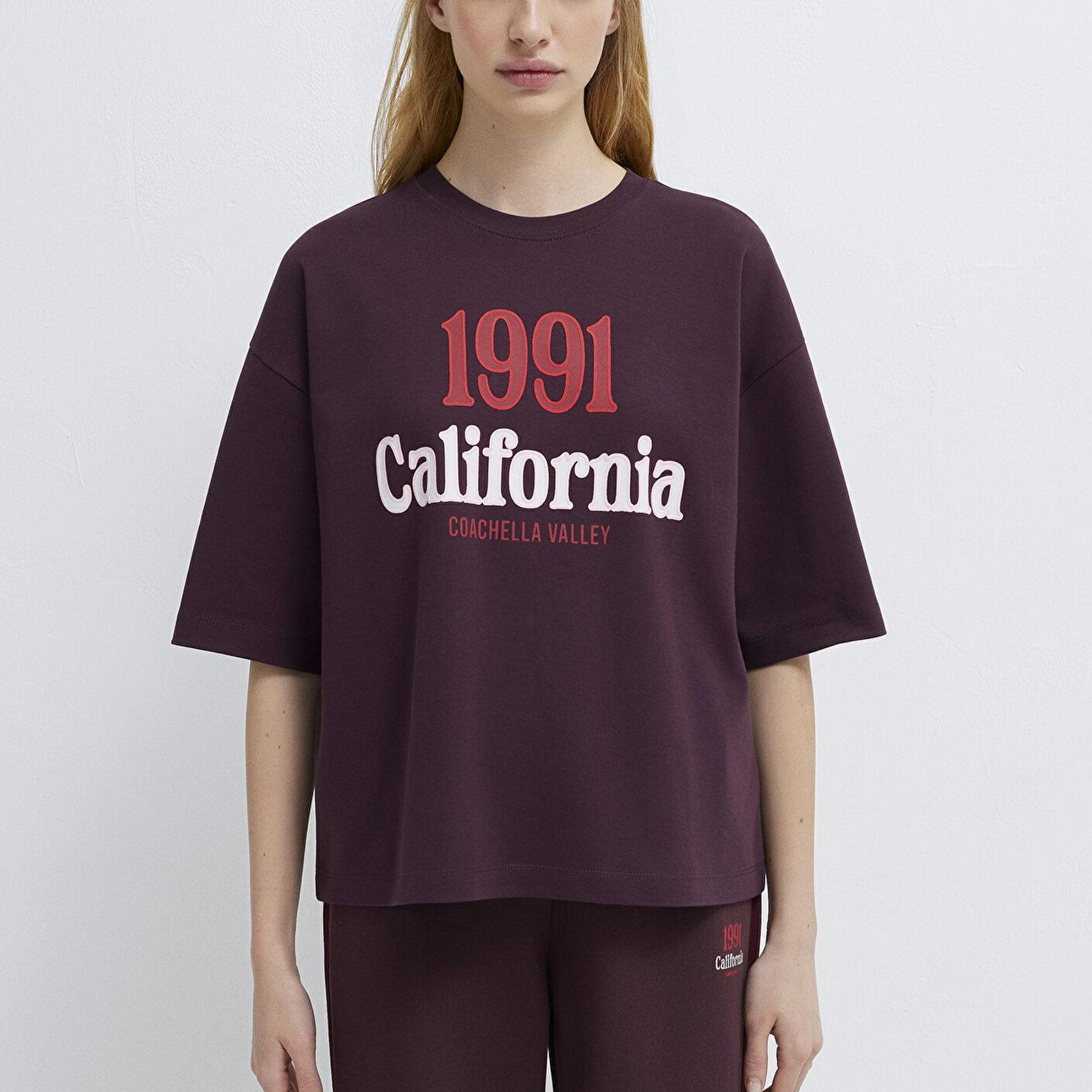 Mavi California Baskılı Bordo Tişört Loose Fit / Bol Rahat Kesim 1613913-70223
