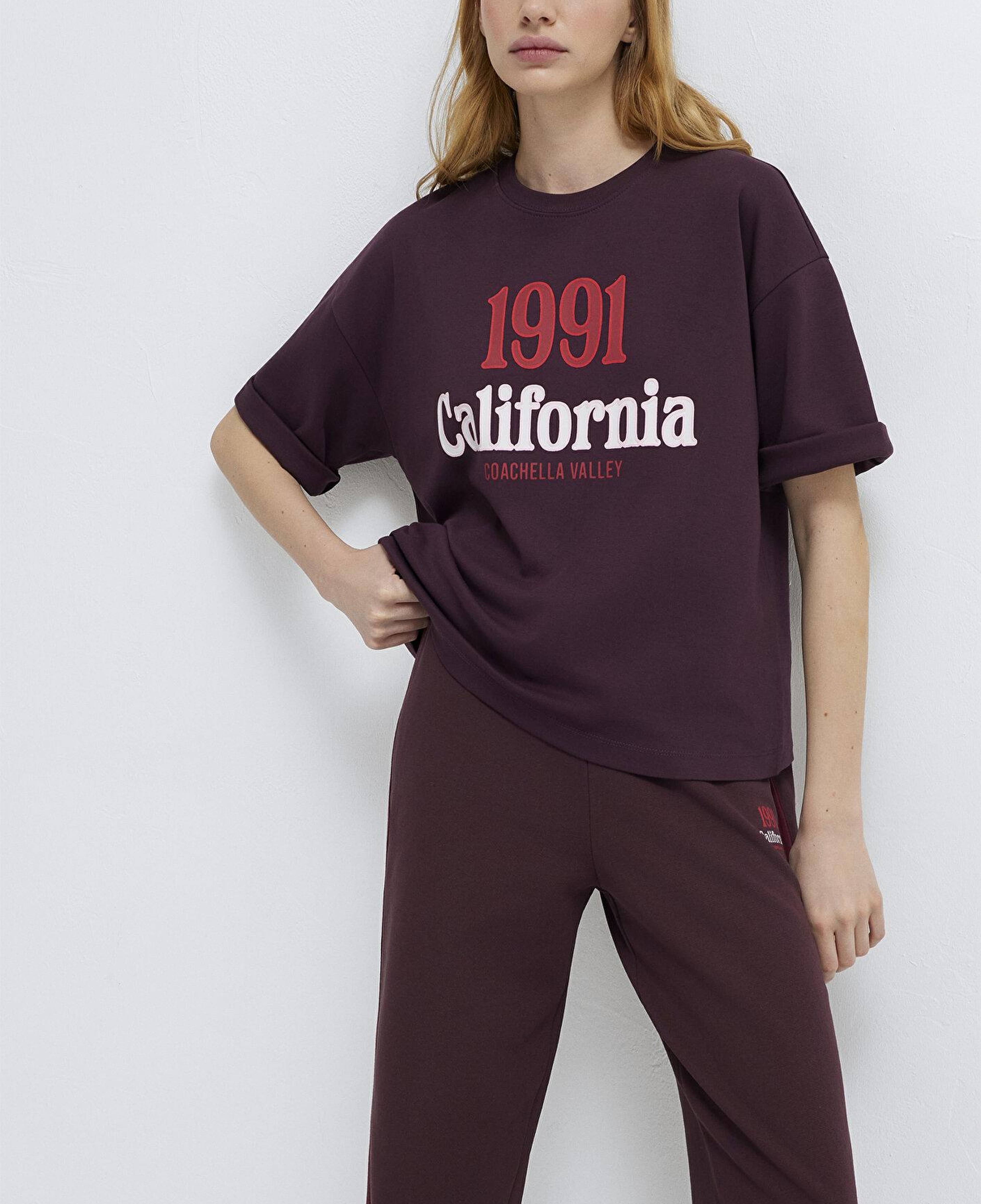 Mavi California Baskılı Bordo Tişört Loose Fit / Bol Rahat Kesim 1613913-70223