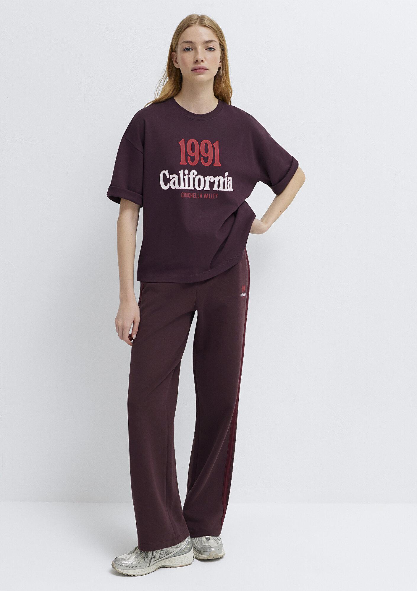 Mavi California Baskılı Bordo Tişört Loose Fit / Bol Rahat Kesim 1613913-70223