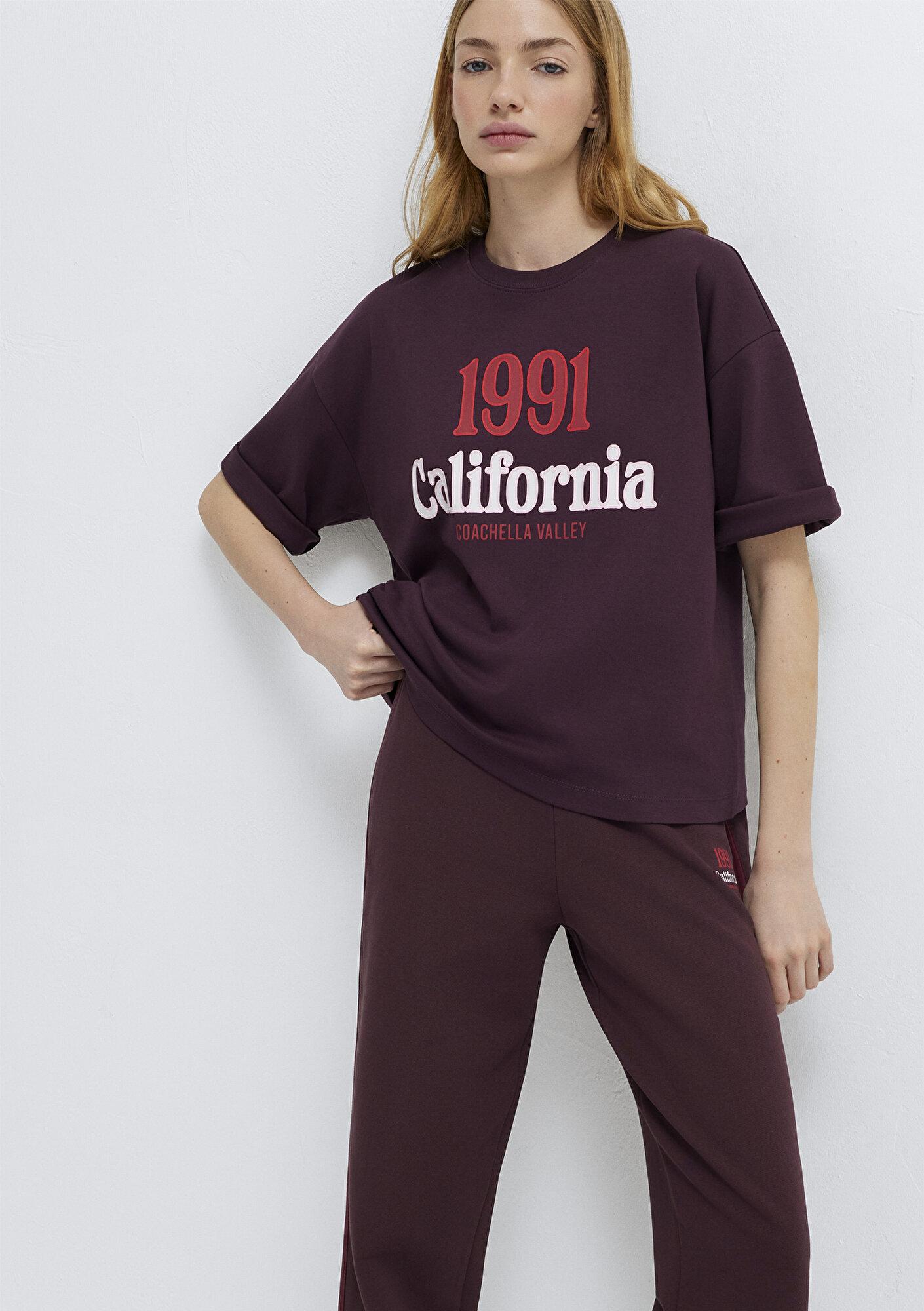 Mavi California Baskılı Bordo Tişört Loose Fit / Bol Rahat Kesim 1613913-70223