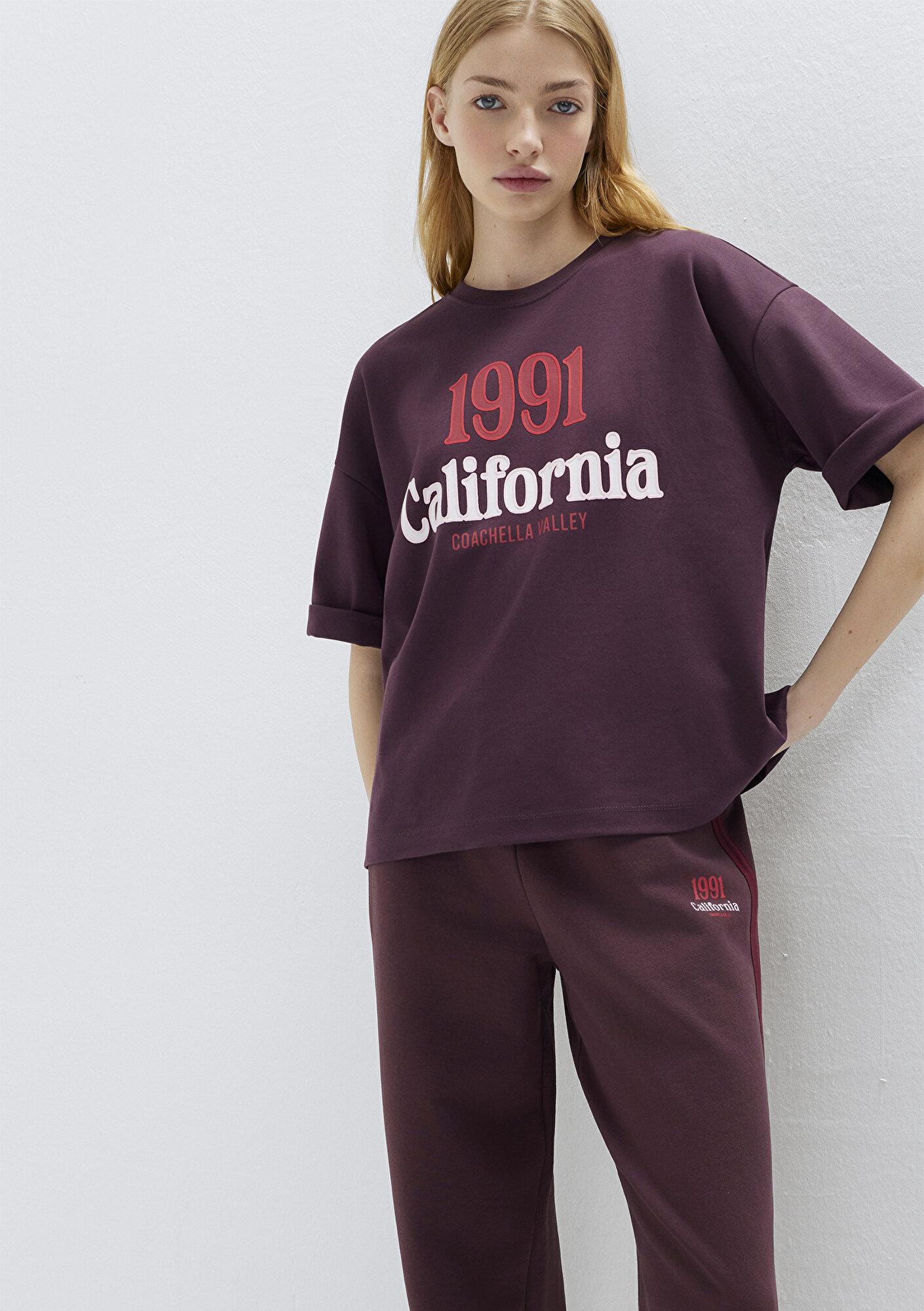 Mavi California Baskılı Bordo Tişört Loose Fit / Bol Rahat Kesim 1613913-70223